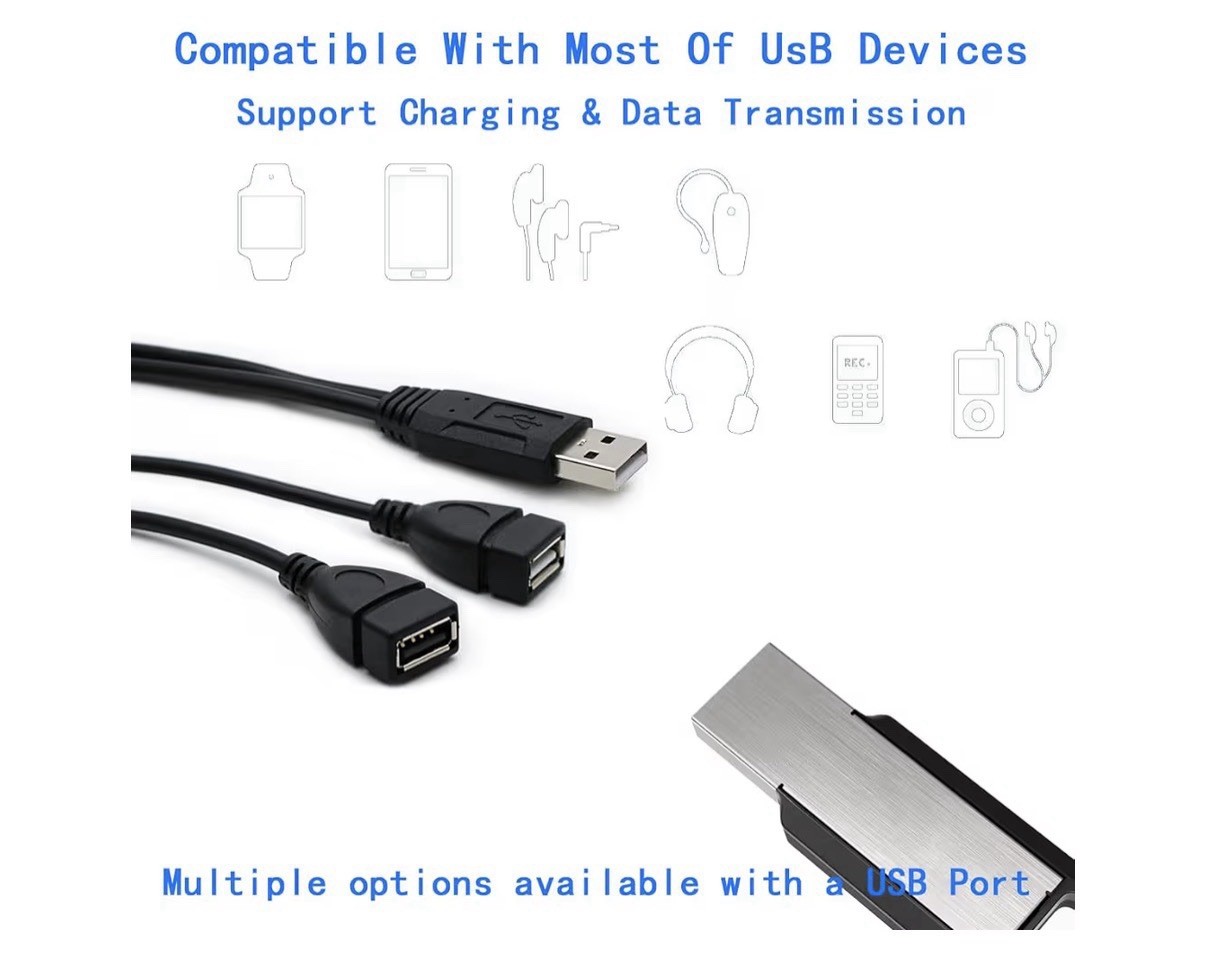 USB 2.0 A Male To 2 Dual USB Female Jack Y Splitter Hub Power Adapter Cable Lot