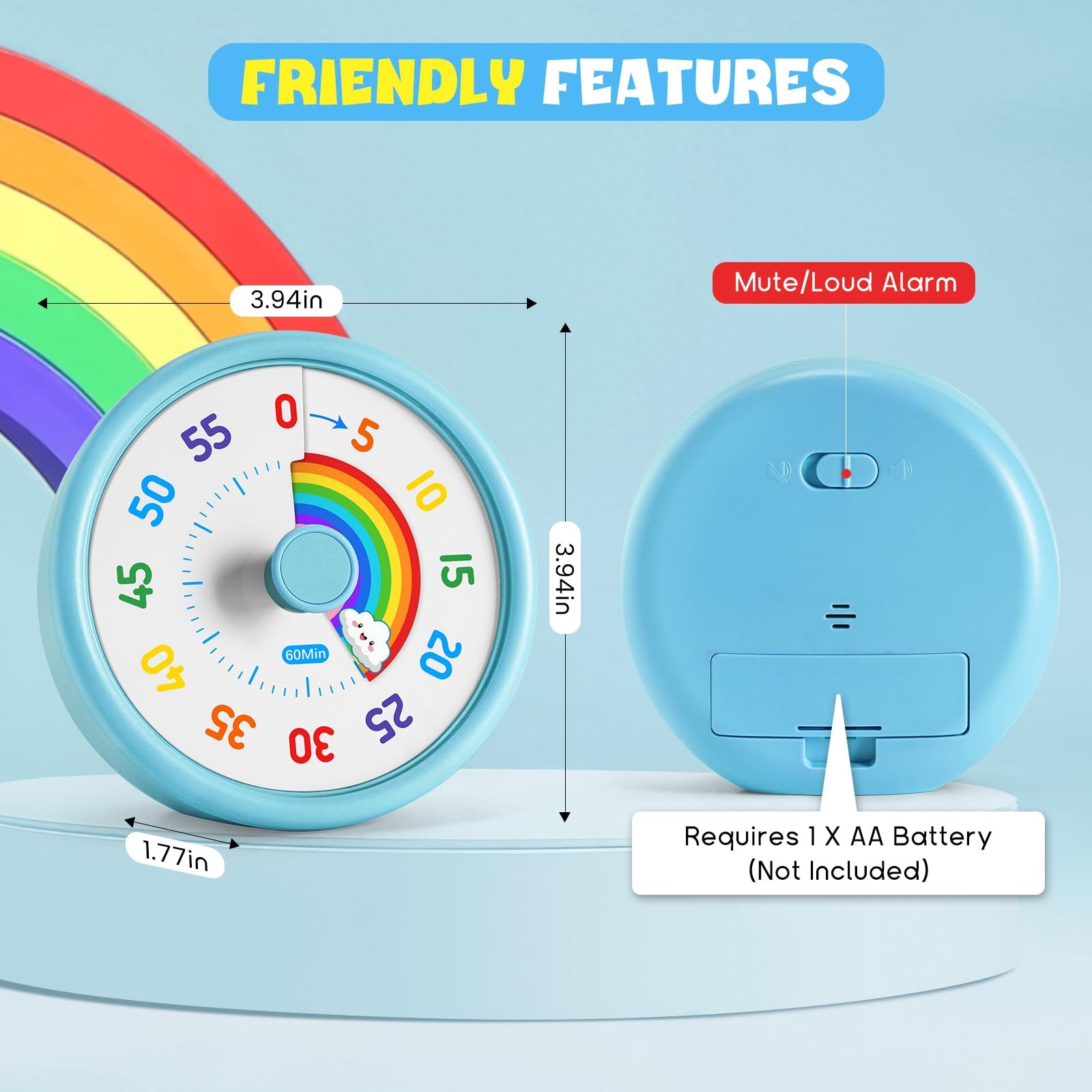 HIPPIH Visual Timer for Kids, 60 Minute Countdown Timers Classroom Blue