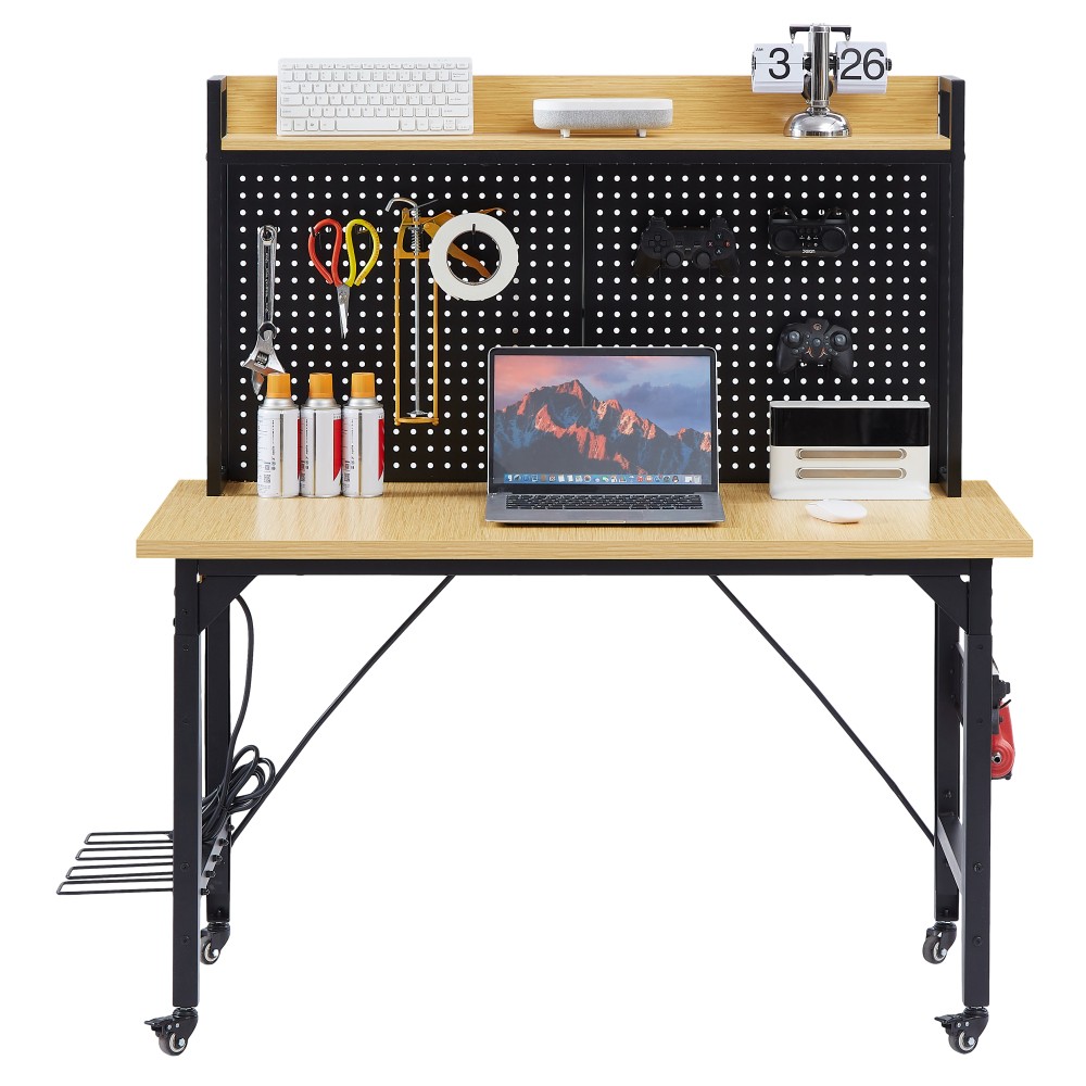 48" Adjustable Rolling Workbench Pegboard 1600lb AC/USB Shelf