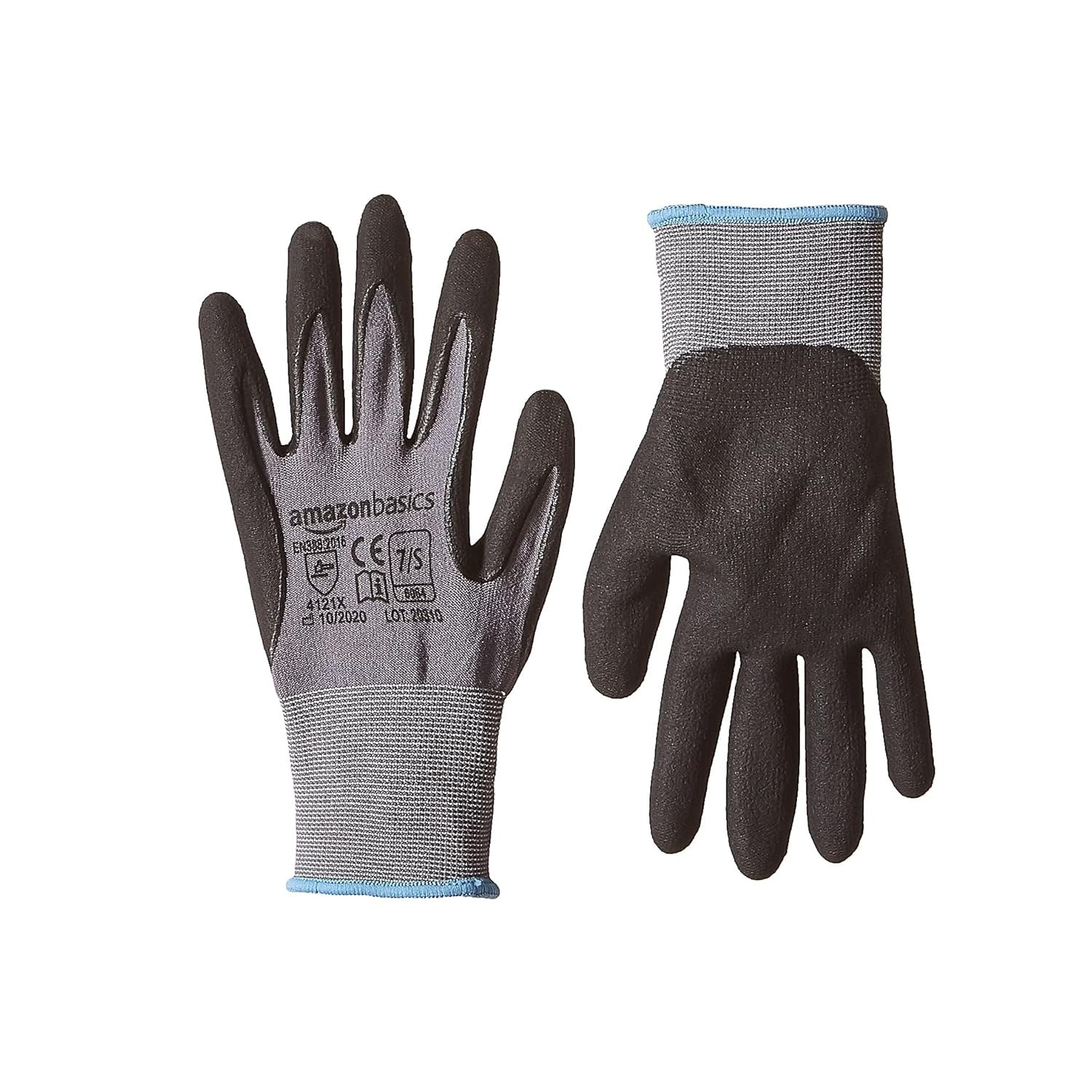 Amazon Basics Micro-Foam Nitrile Coated Safety Work Gloves 12-Pack Gray Size 7 S