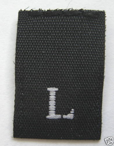 500 pcs WOVEN CLOTHING LABELS, SIZE TAGS BLACK - LARGE - L