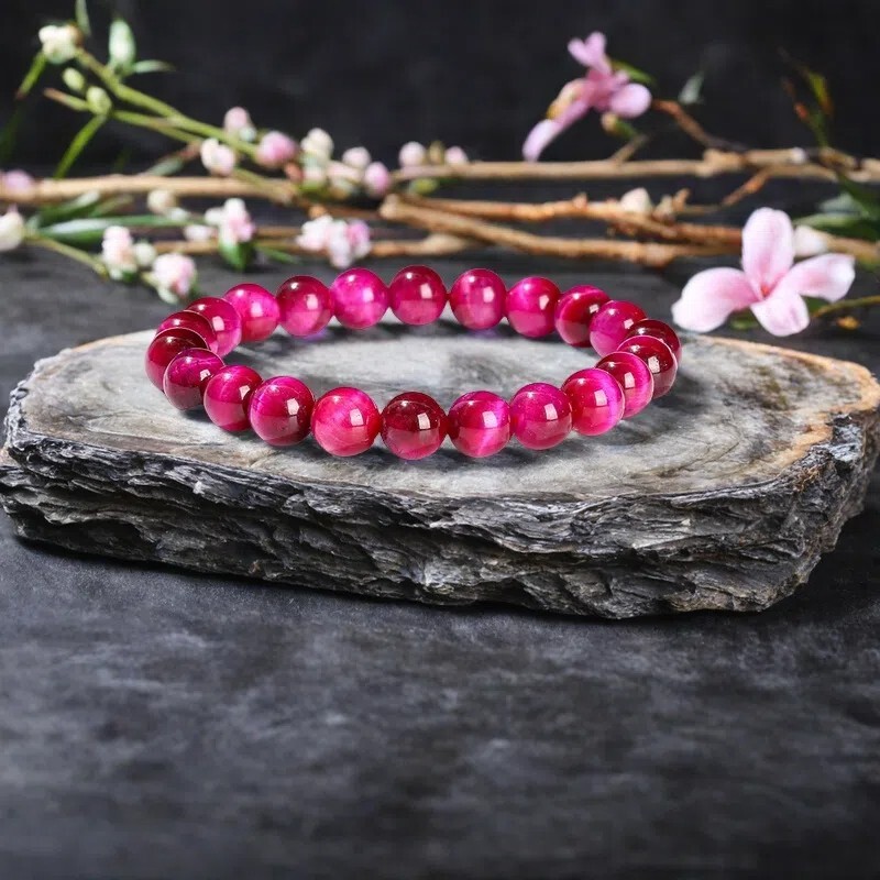 Natural Rose Pink Tiger Eye 8mm Beaded Stretch Protection Handmade Bracelet