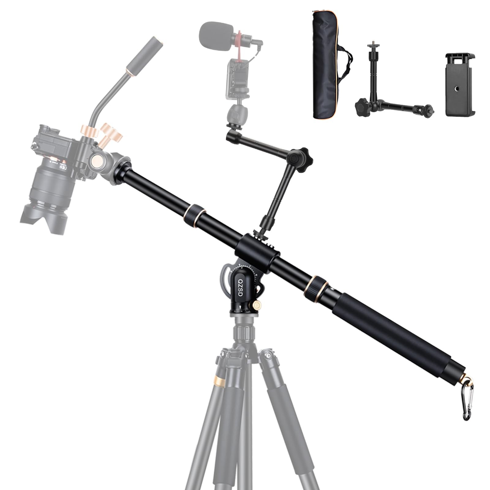 41" Aluminum Tripod Extension Arm Retractable Horizontal Center Column Arm With