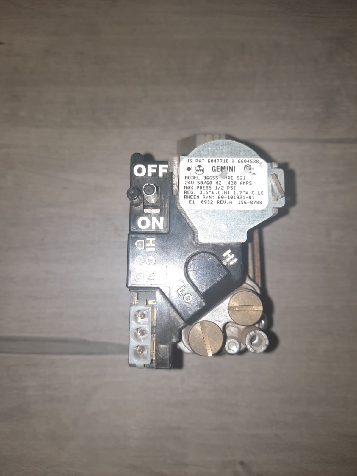 WHITE RODGERS GAS VALVE 36G55-521 60-101921-01 (AB 1669) V1