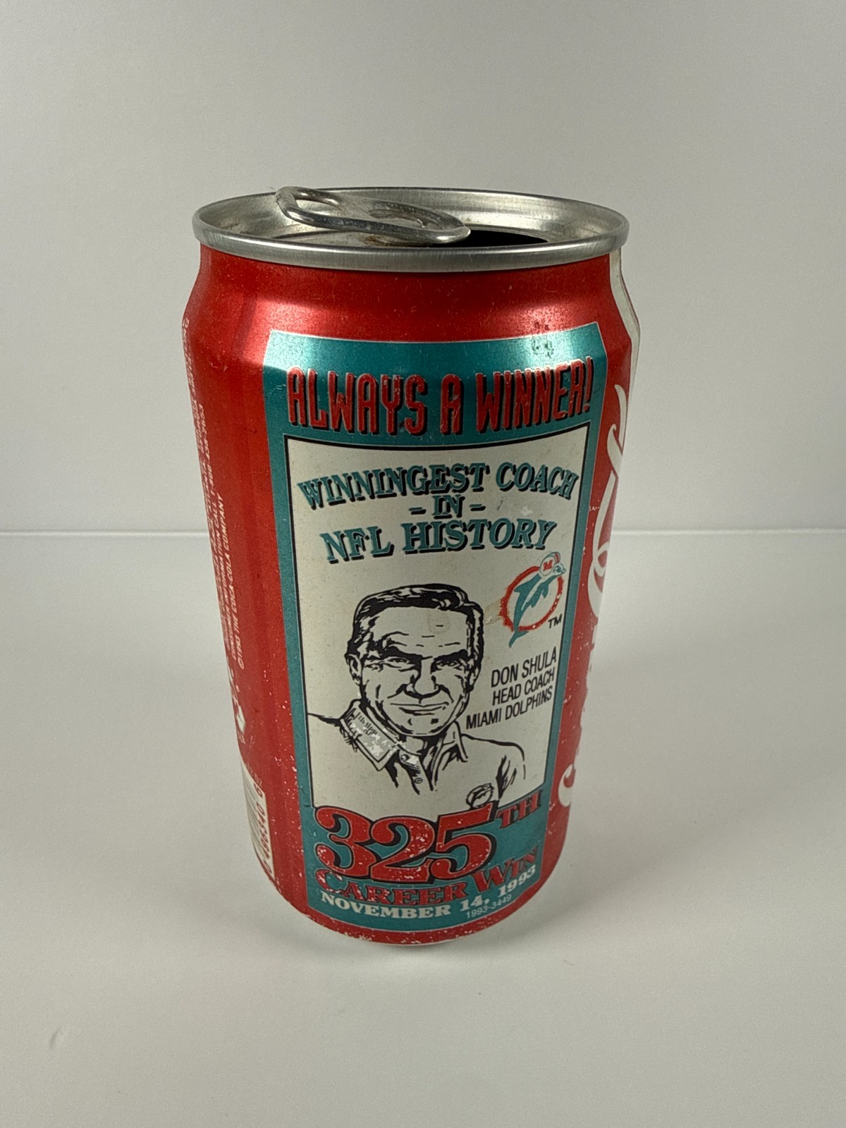Vintage Coke Can Don Shula 325th Career Wins Miami Dolphins Coca-Cola