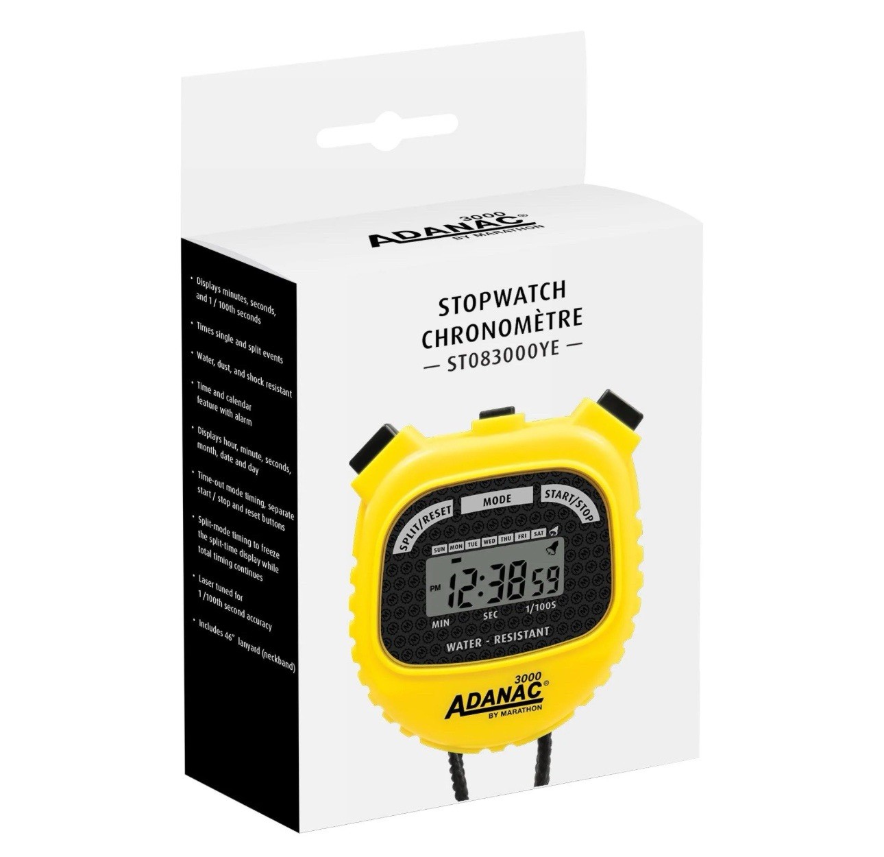 Marathon Adanac 3000 Digital Stopwatch Timer Yellow Coach Kids Running Min /Sec