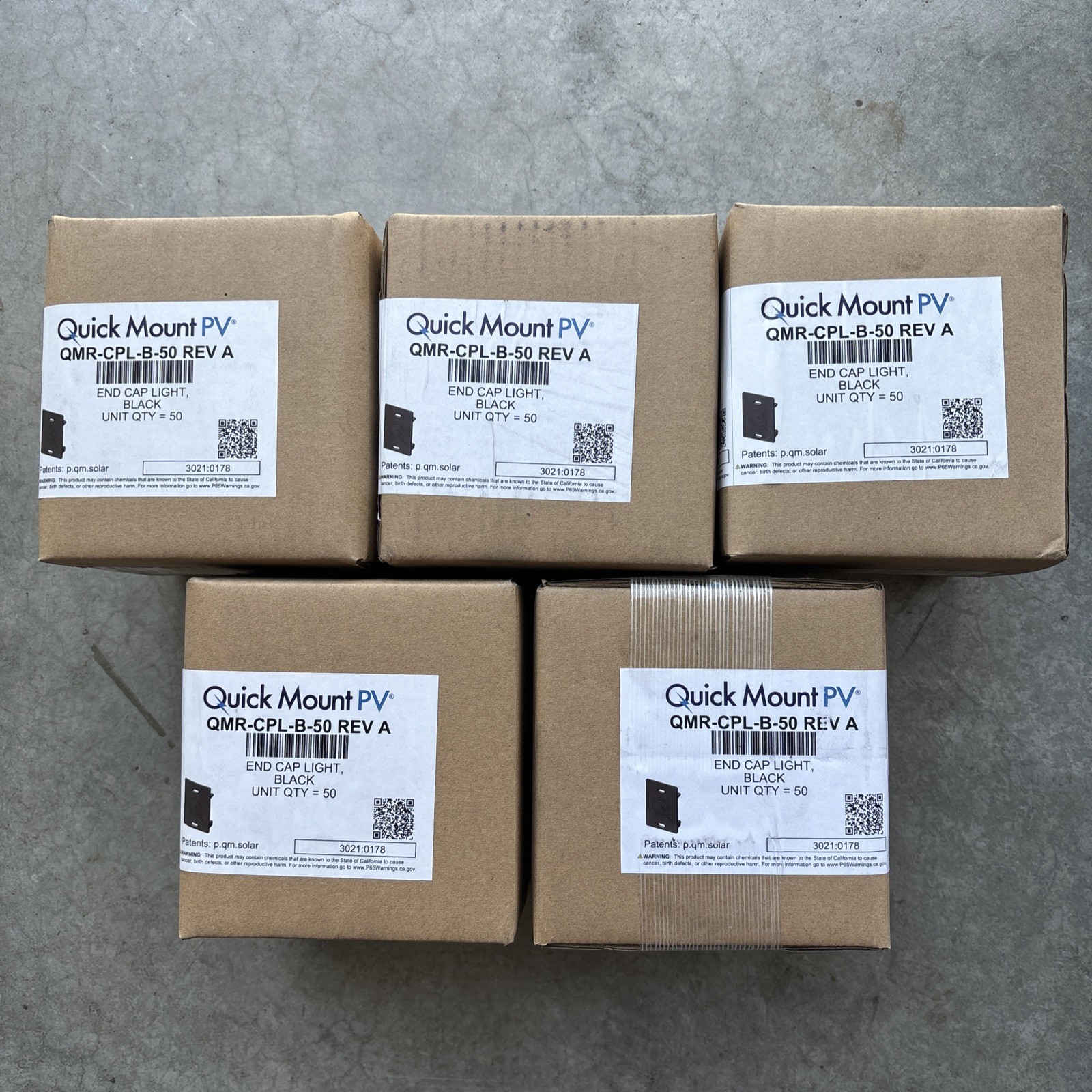 5x 50 Qty Quick Mount Universal QClick QMR-CPL-B-50 PV End Cap, Light, Black