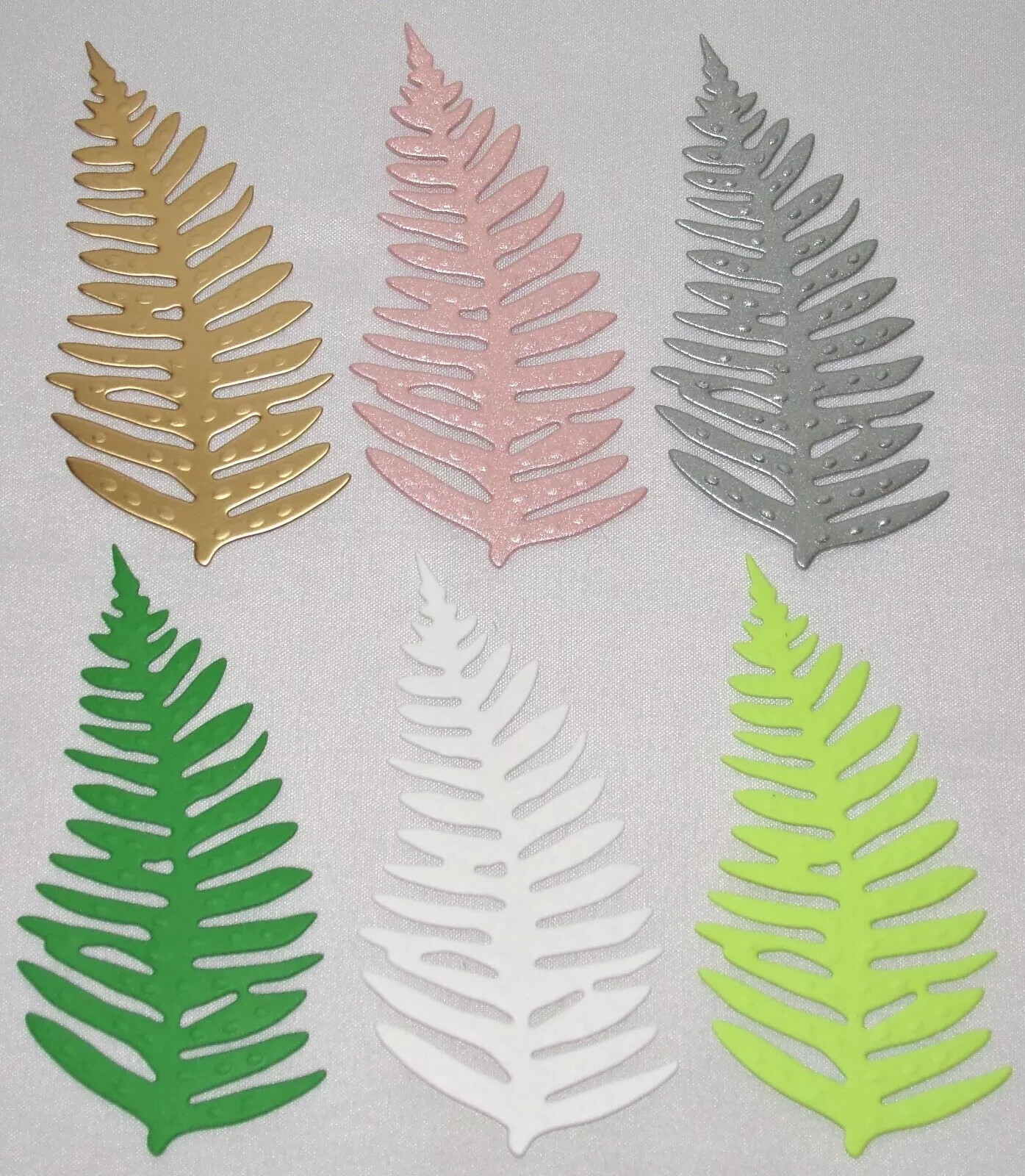 12pcs Fern Small Leaf Die Cuts Cardstock colors Metallic & Green White Handmade