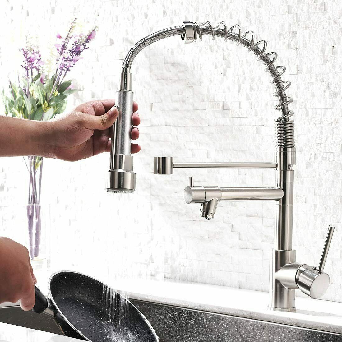 Kitchen Sink Faucet Pull Down Sprayer Single Lever Mixer Tap Spring Deck Mounted