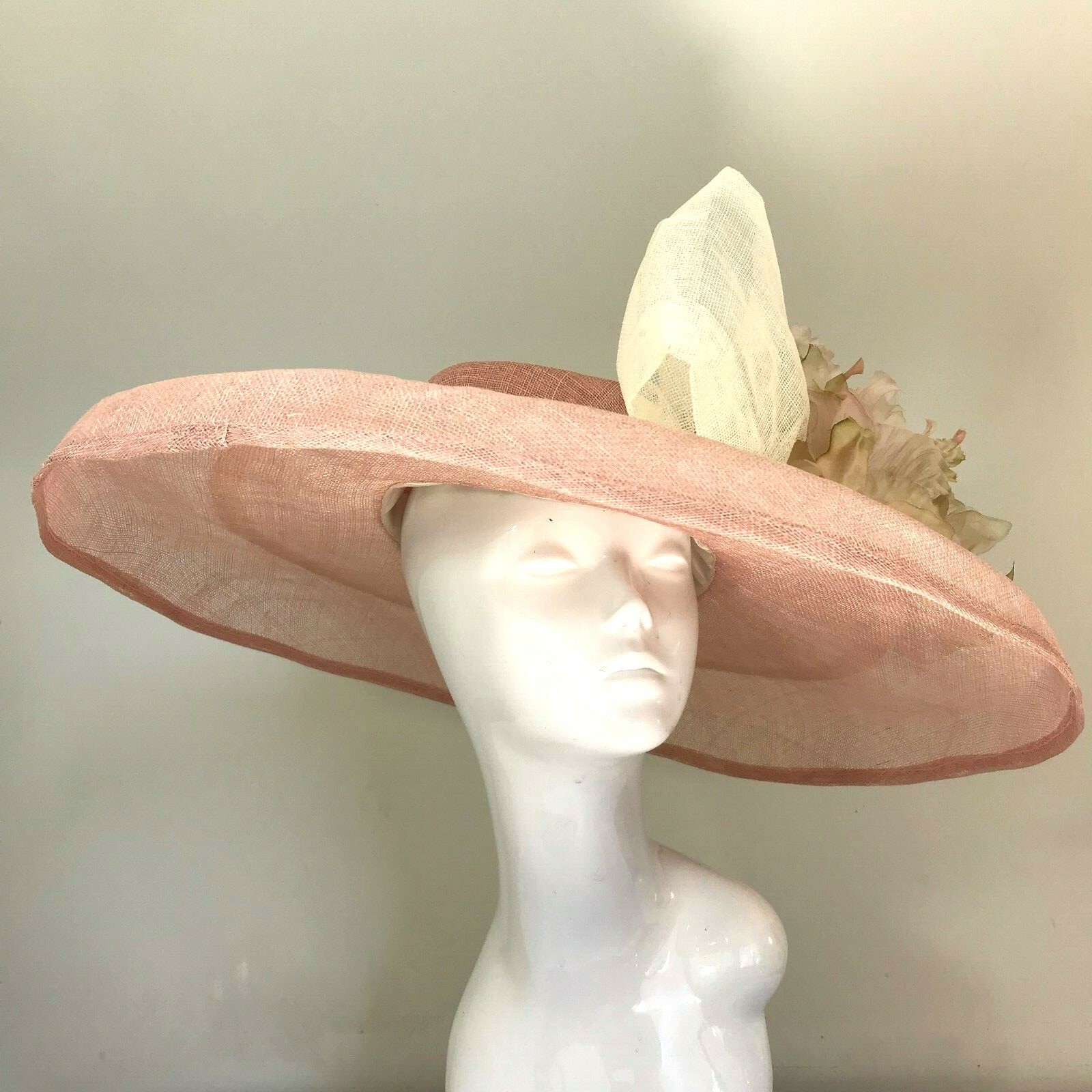 Exclusive Pink & Cream Millinery by Hat Couture Wedding Bridal Race Hat