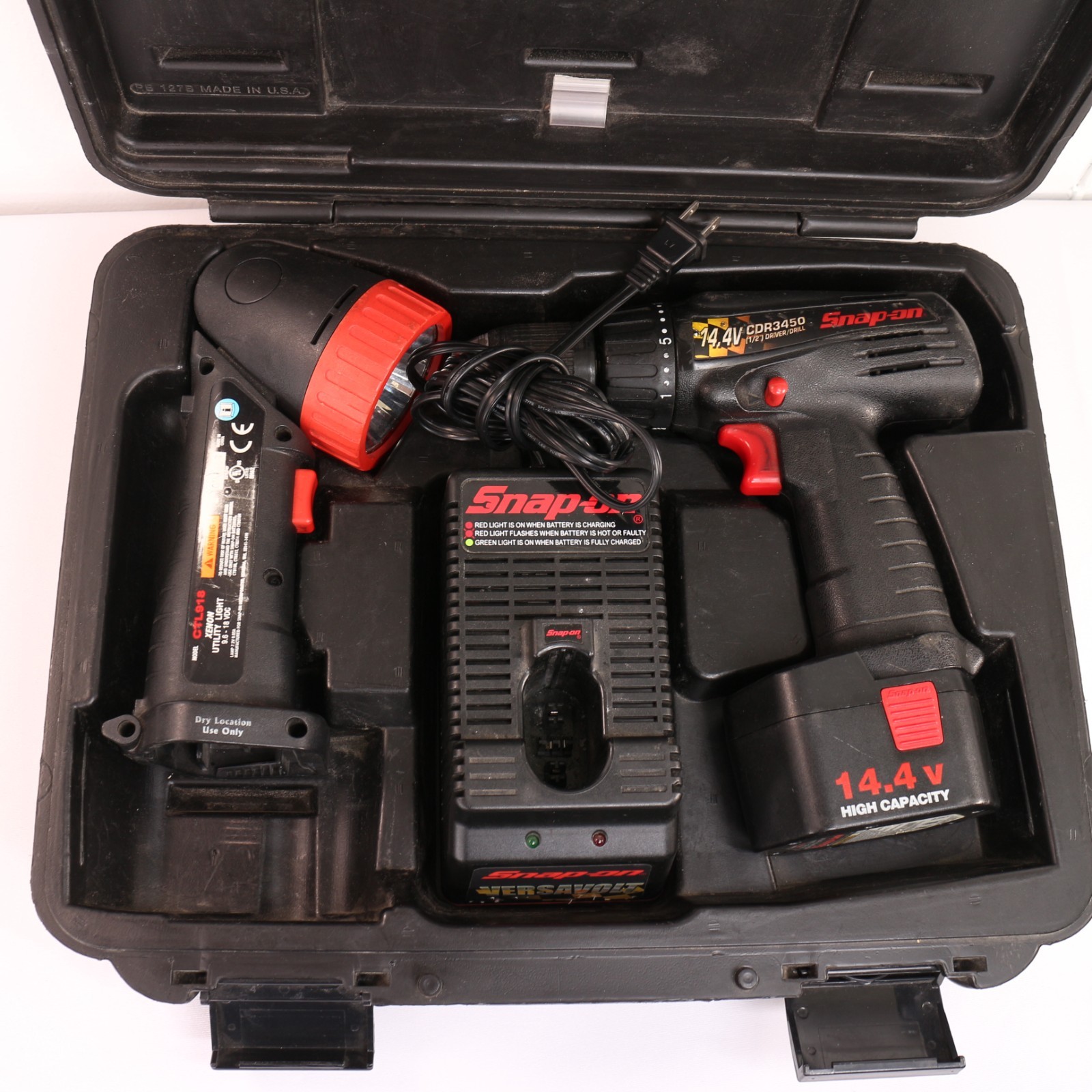 Snap-on CDR3450 Driver Drill Tool Kit TESTED Snap-on CTL918 Flashlight w/ Case