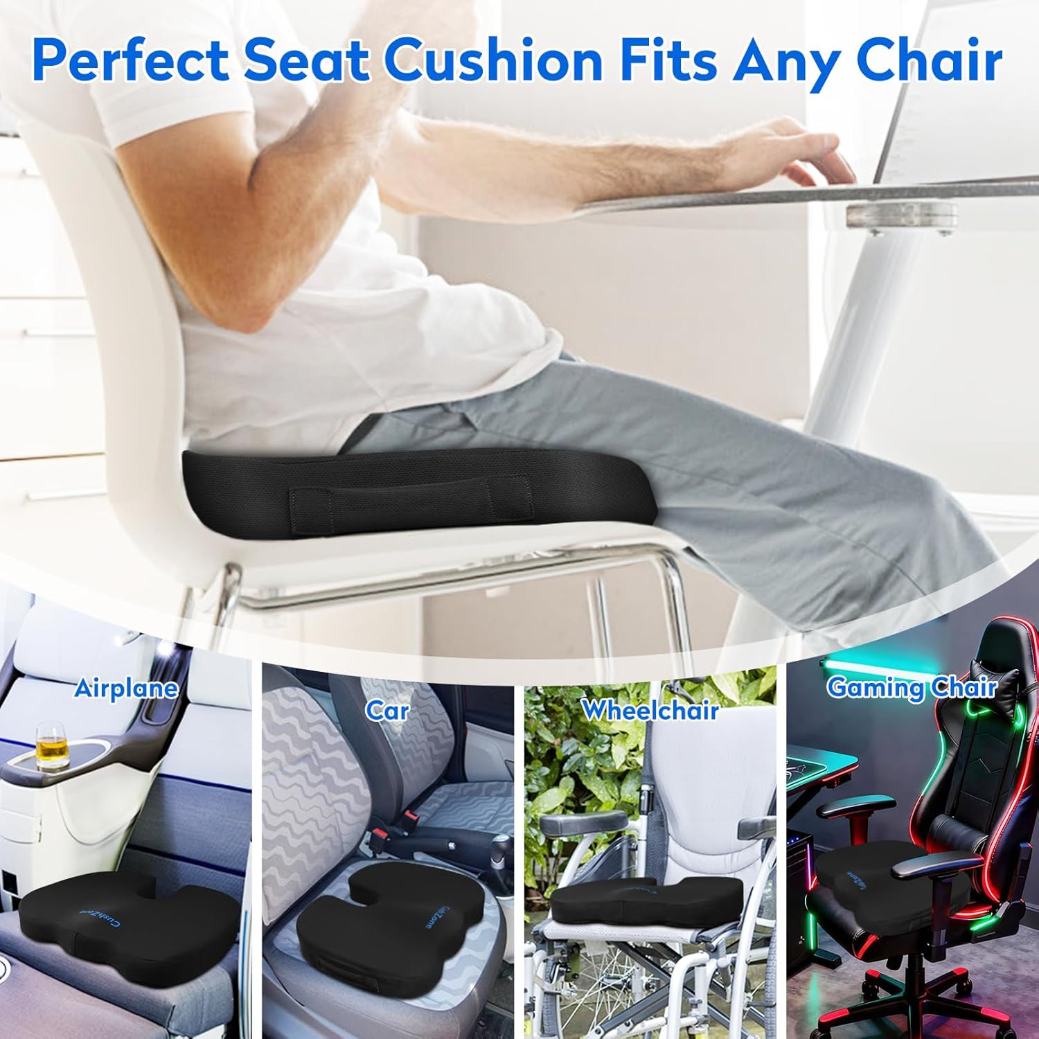 Seat Cushion, Memory Foam Cushion for Office Chair, Car Seat, Airplane, Chair...