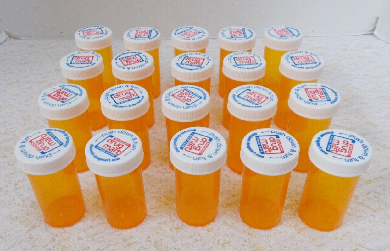 Lot of 20 Empty Clean Prescription Bottles 2-1/2" Tall x 1-3/16" in Dia. Child..