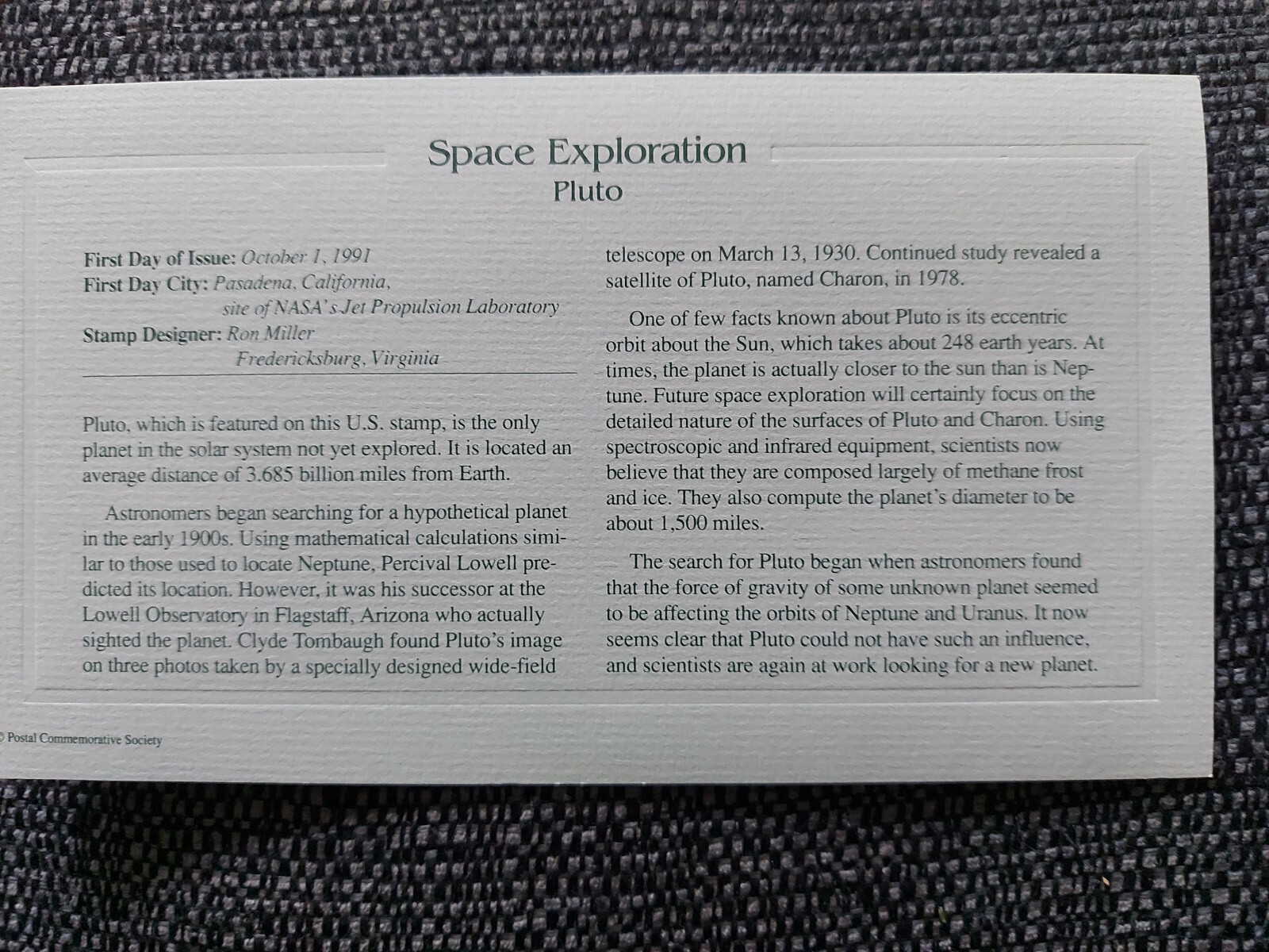 22kt Gold Replica Space Exploration PLUTO Stamp 1991 FDC