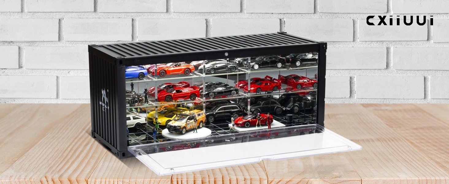 Car Display Case 16 Acrylic LED Light 1/43 Model Diecast 1/64 Garage Box Cabinet