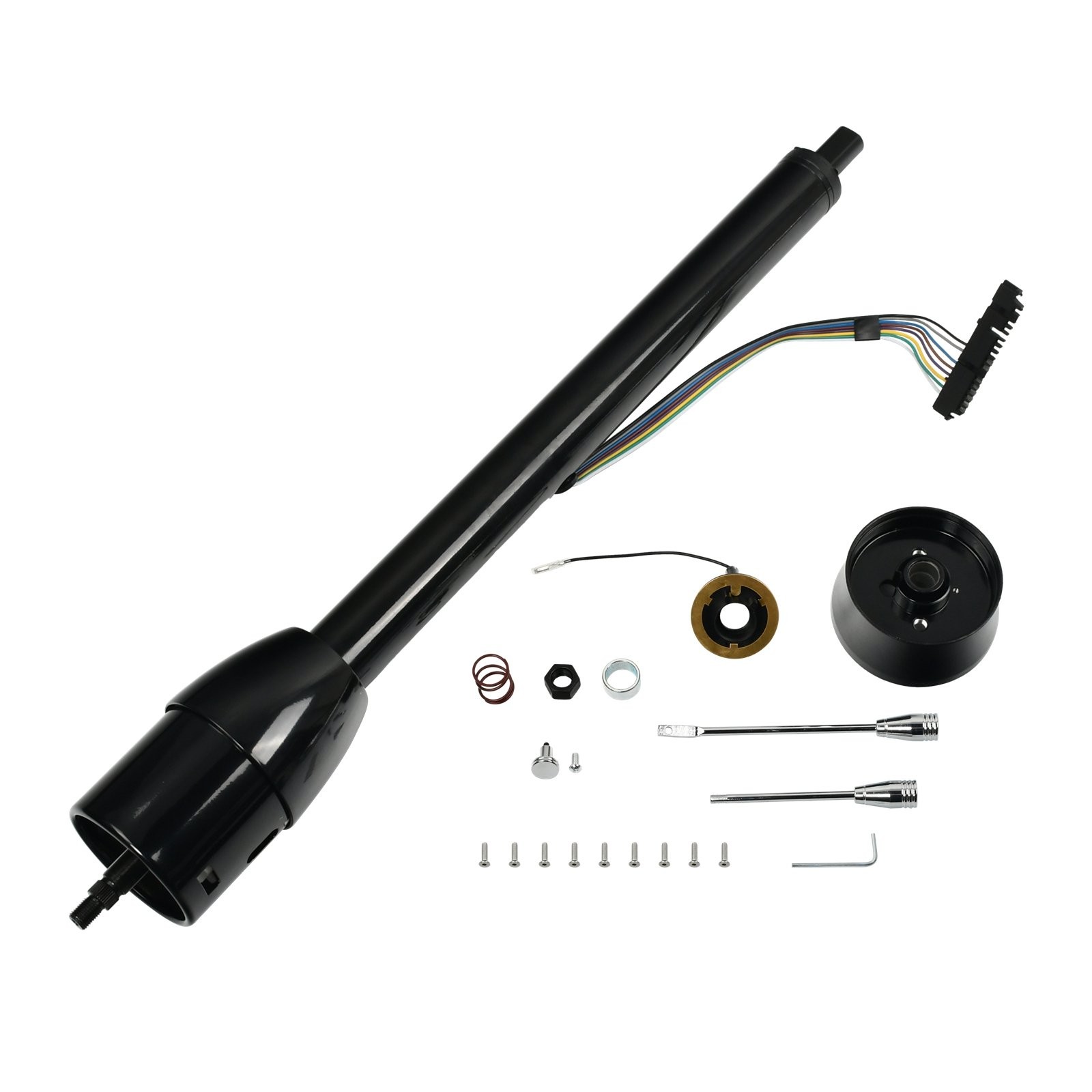 30" Black Stainless Tilt Manual Steering Column w/ 9 Hole Wheel Adapter No Key