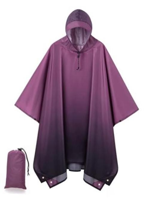 Hooded Rain Poncho for Adult, Waterproof Lightweight One Size Gradient Purple