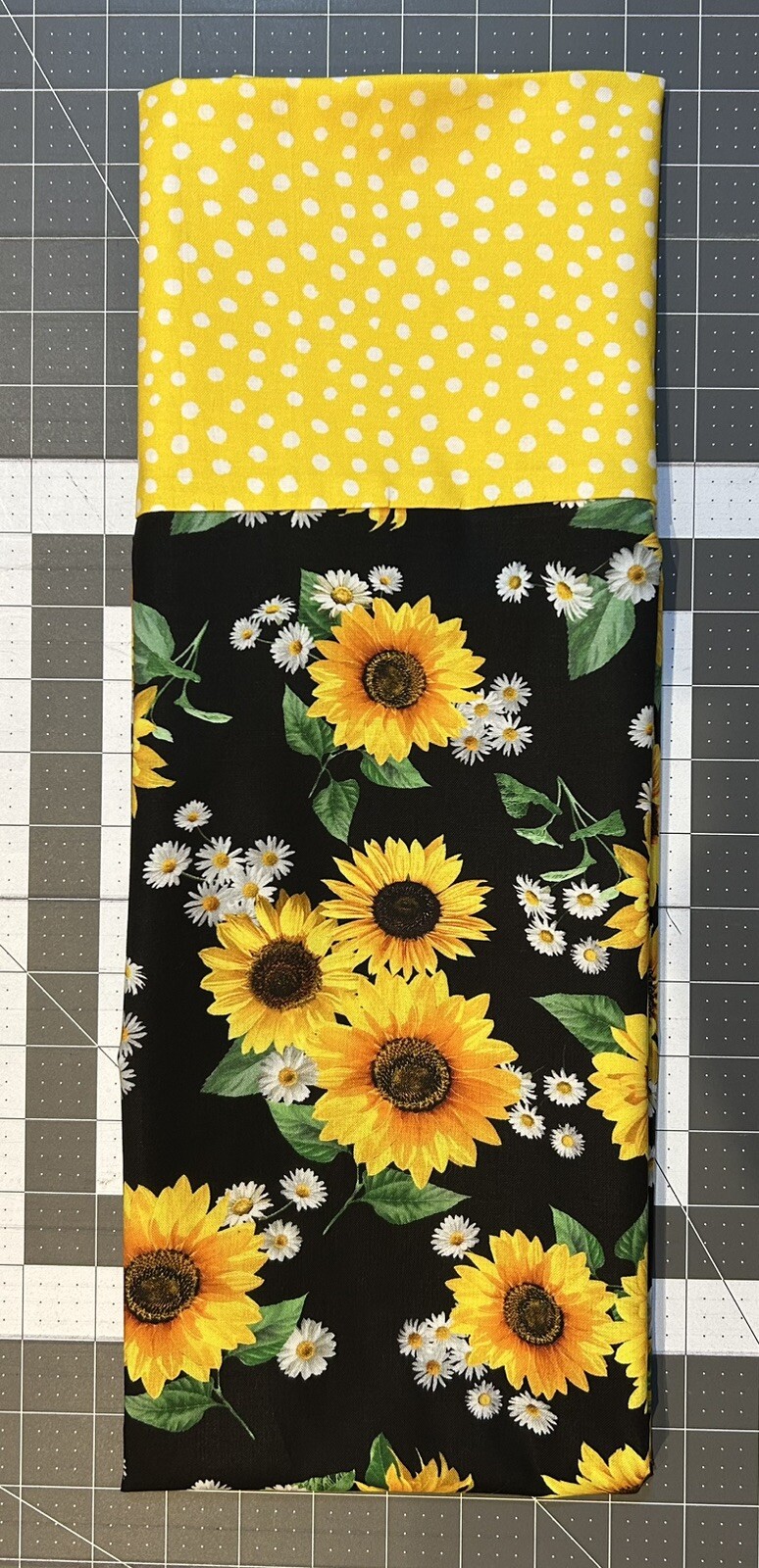 Homemade Cotton Black & Yellow Sunflowers Pillowcase - handmade, standard size