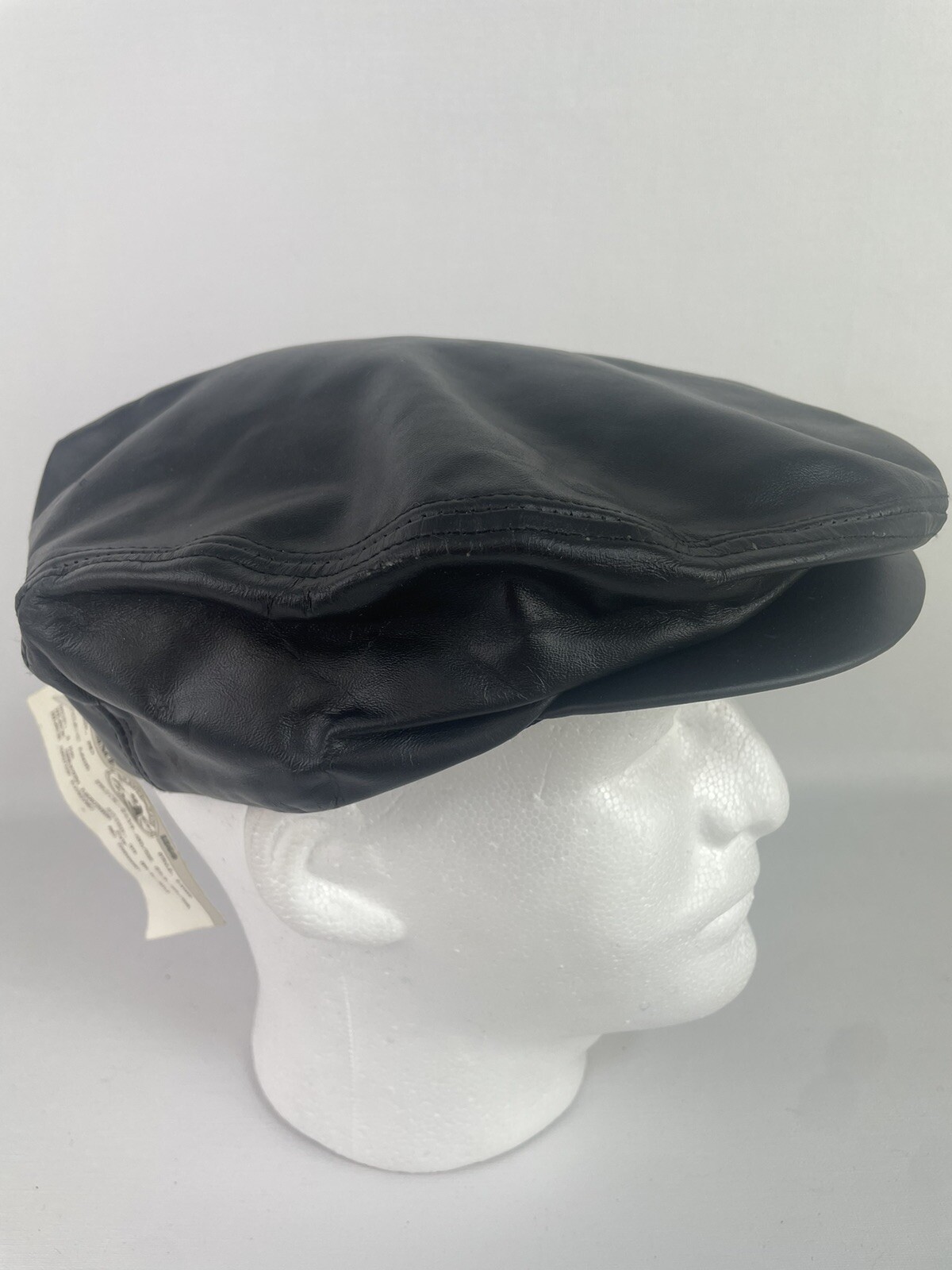 NOS Langenberg Artel Newsboy Hat Leather Flat Cap, Black- Biker Cabbie LRG