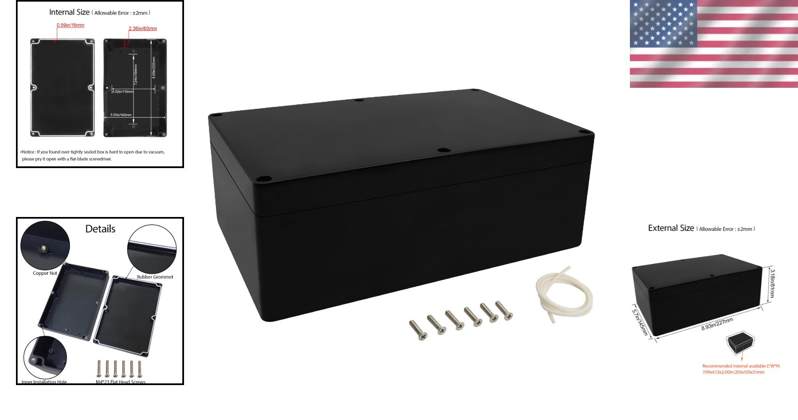 Waterproof Project Box - Compact ABS Junction Box for Electronics 8.9"x5.7"