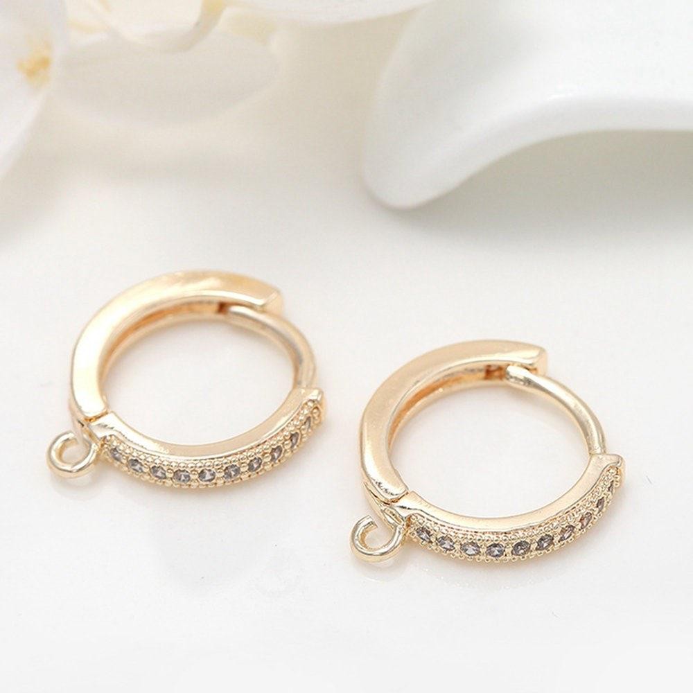 1Pair 18K Gold Plated Hoop Earrings Connector CZ Pave earrings component GZX595