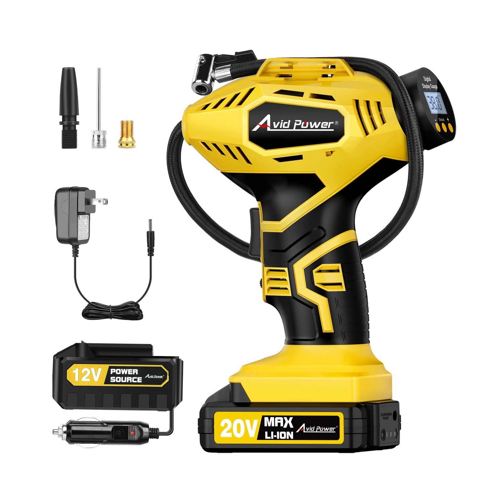 AVID POWER Cordless Tire Inflator Portable Air Compressor, 20V Rechargeable B...