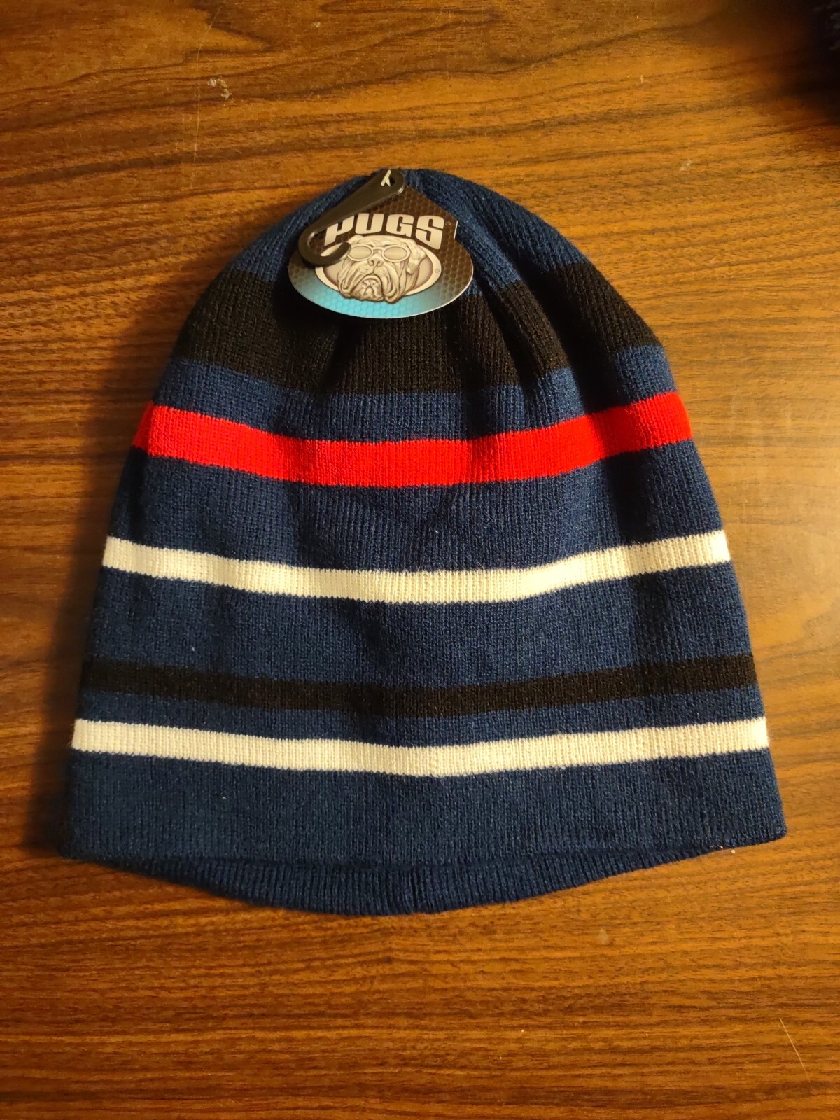 Pugs Winter Slouch Beanie Ski Knit Hat Stripes NWT
