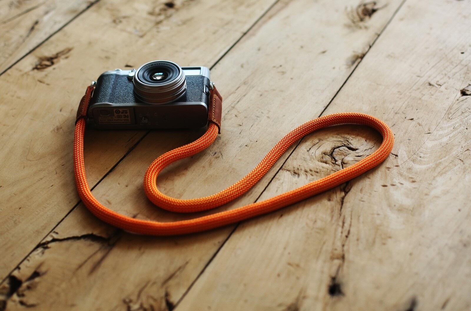 Handmade camera neck shoulder strap orange strong climbing rope