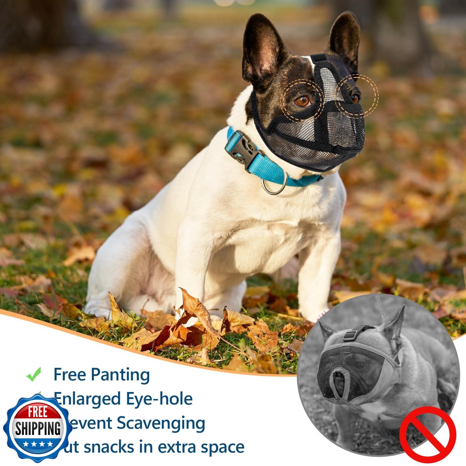Coppthinktu Short Snout Dog Muzzle, Breathable Mesh French Bulldog Muzzle Ful