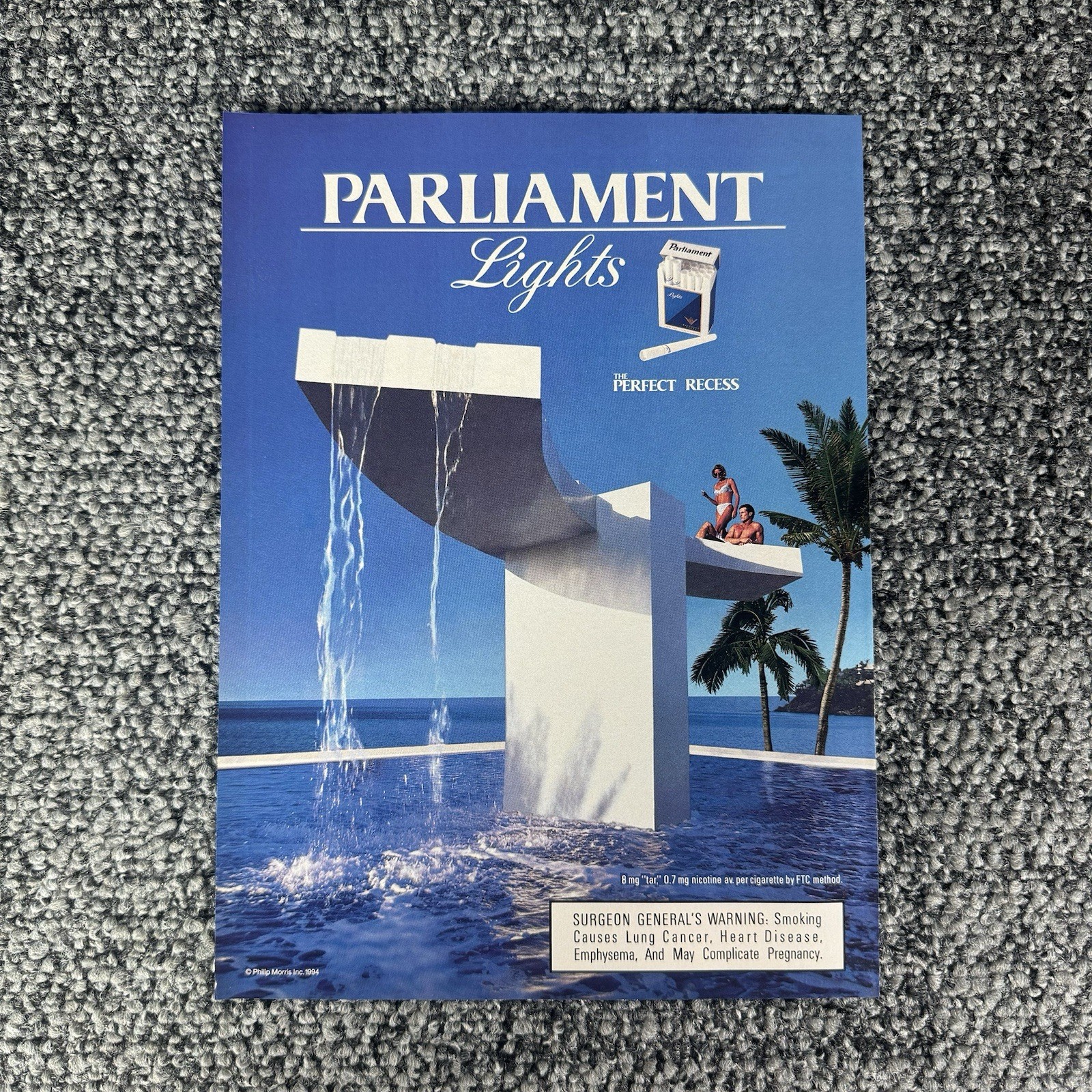 1994 Parliament Lights Cigarette Vintage Print Ad Original 90s Pool Decor Art