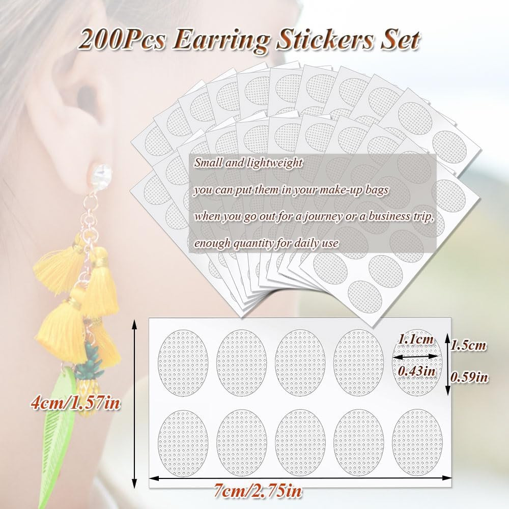 Earring Stickers for Split Earlobes, 200 Pcs Earring Support Patches for Heavy E