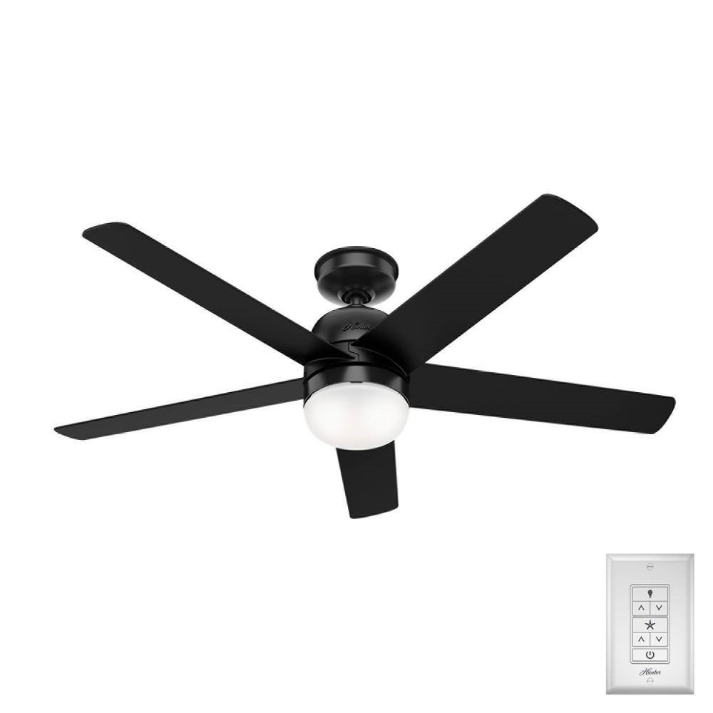 Hunter Fan 52 inch Matte Black Outdoor Ceiling Fan with Light and 5 Blades