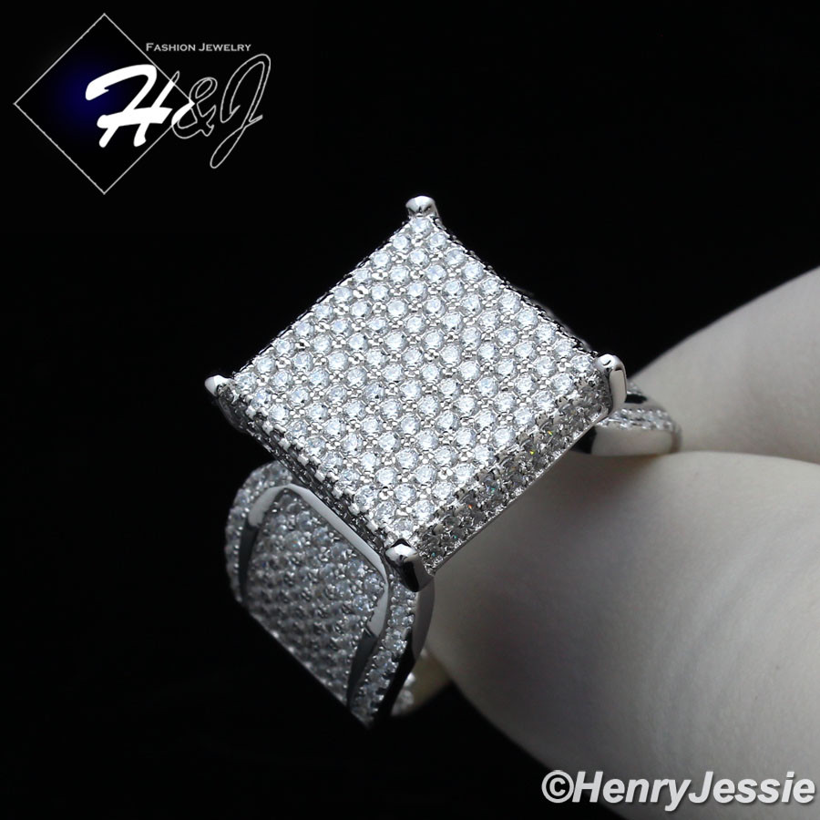 WOMEN SOLID 925 STERLING SILVER ICY BLING CZ 15MM SQUARE ENGAGEMENT RING*SR112