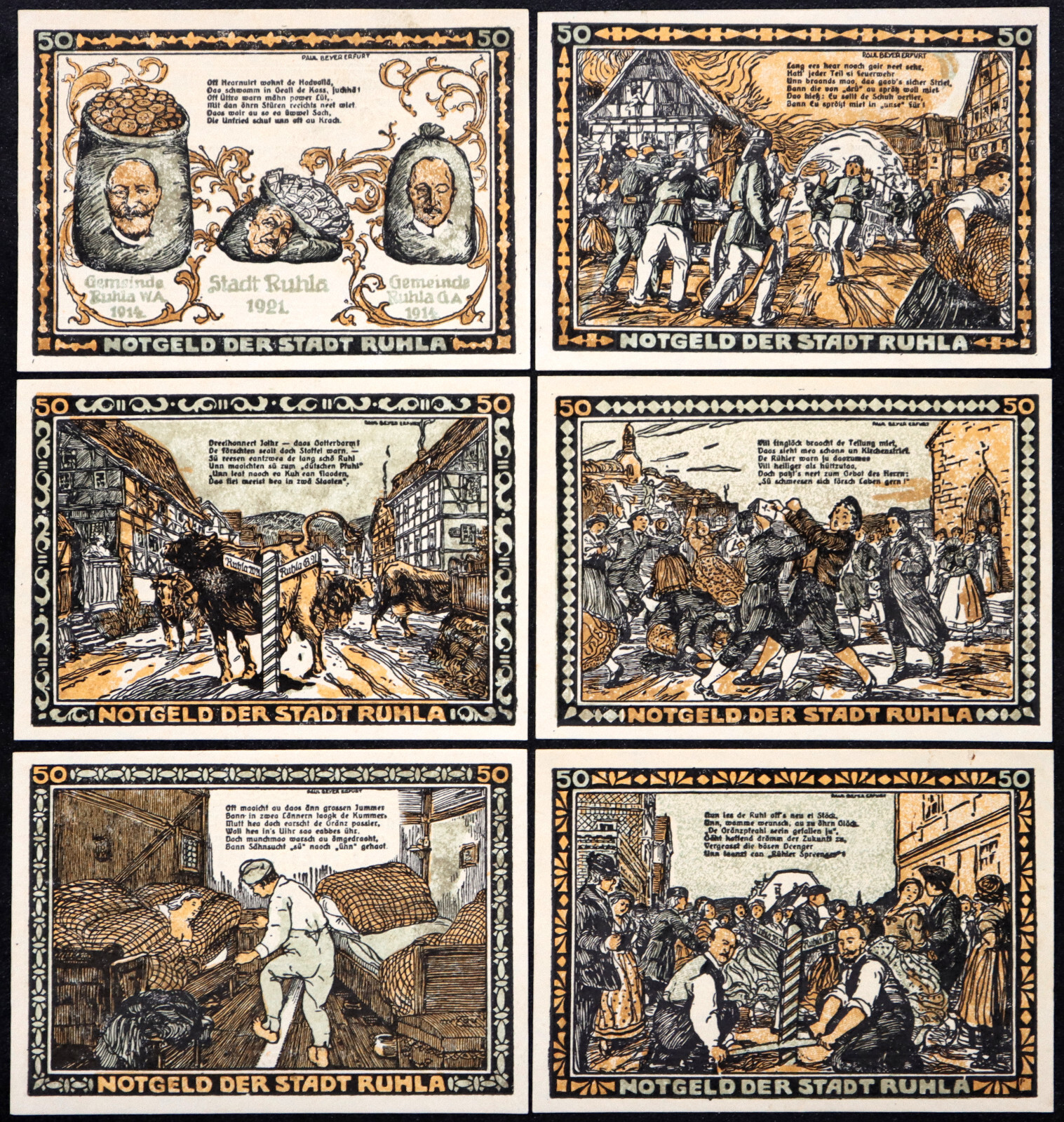RUHLA 1921 "Divided City" Rare "Theob. Hoppert" sig + tiny text! Complete Series