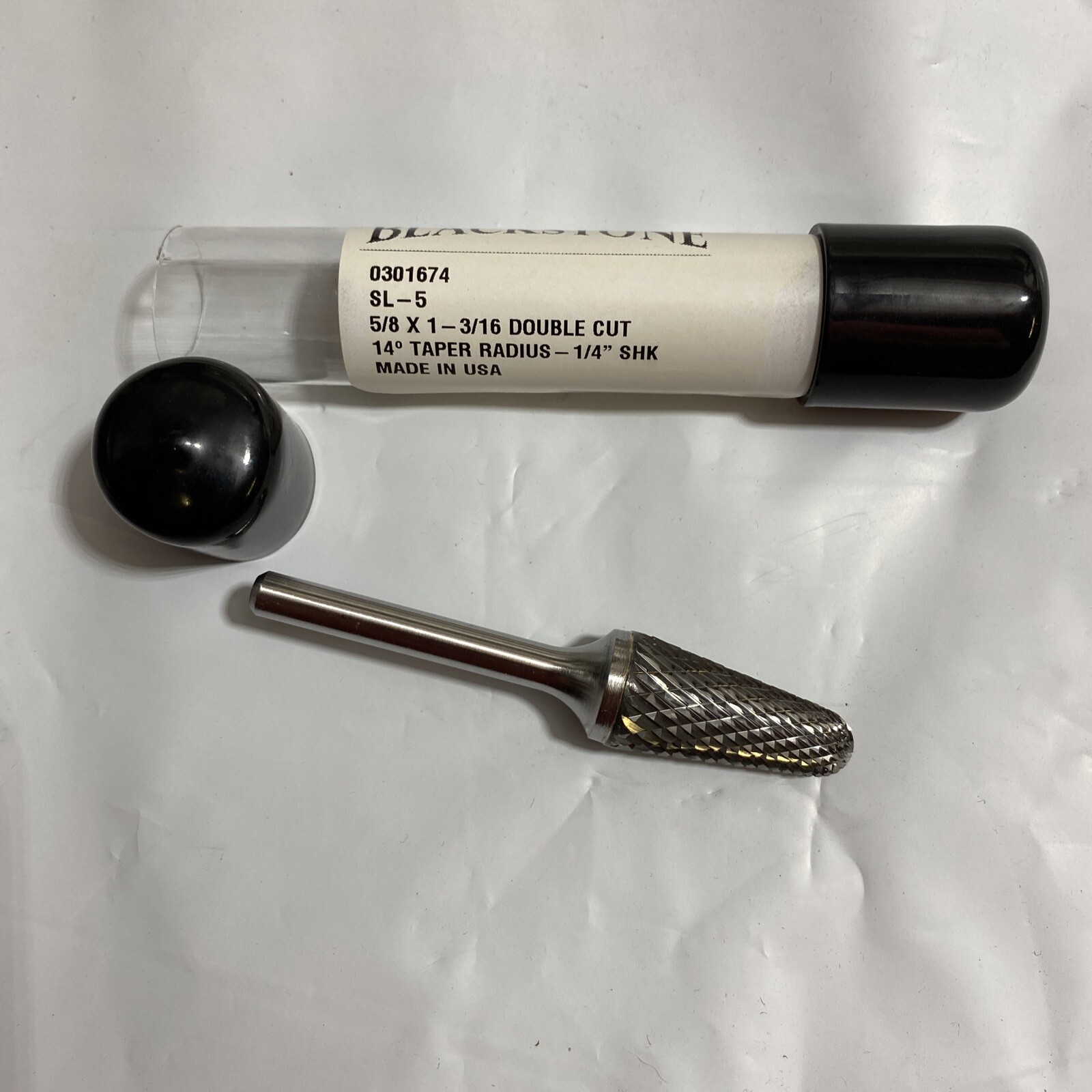 BLACKSTON 5/8" x 1-3/16" x 1/4" SHK SL-5 Taper Double Cut Carbide Burr US MADE