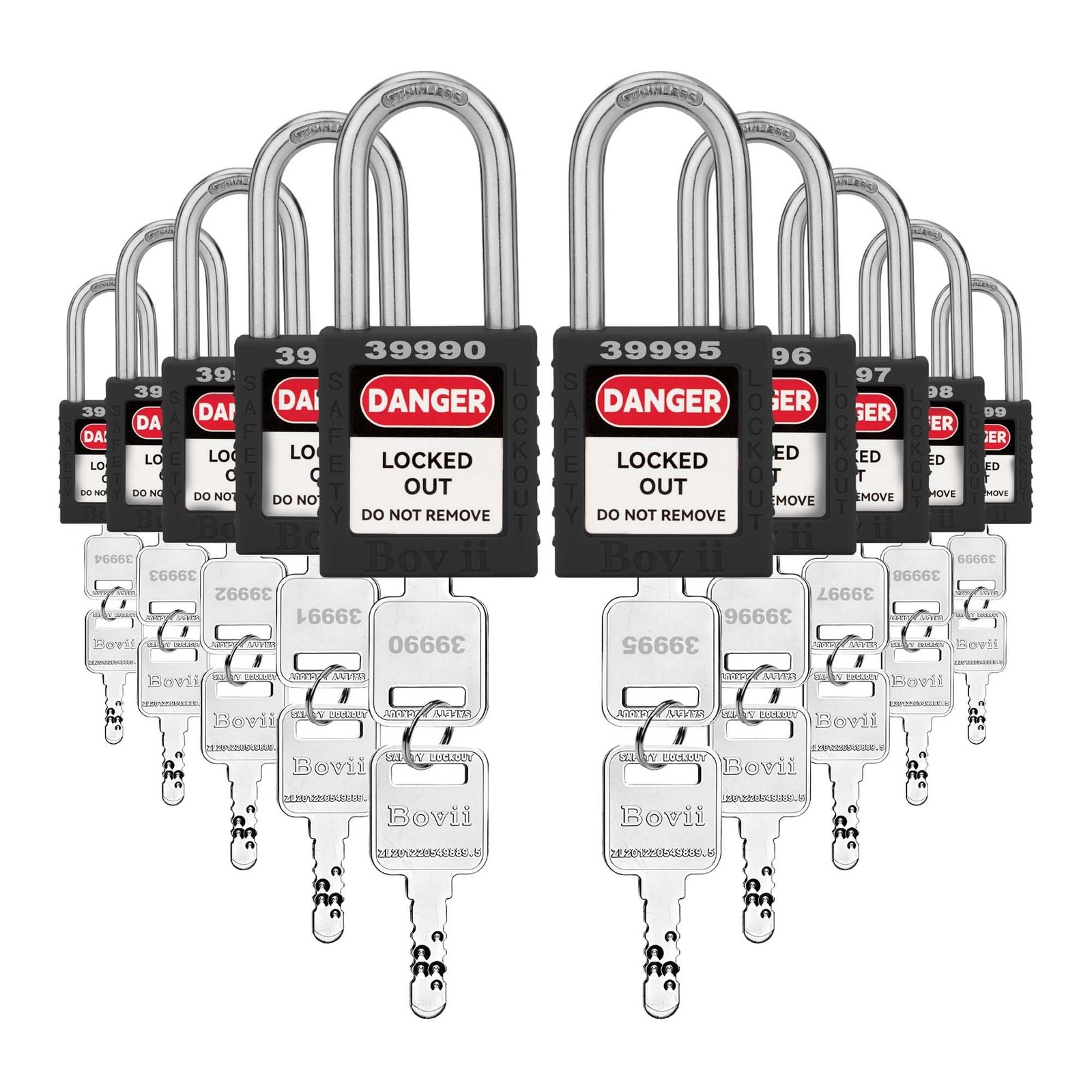 Loto Locks, 10 Pack Black Keyed Different Lockout Tagout Padlocks | Anti-Corr...