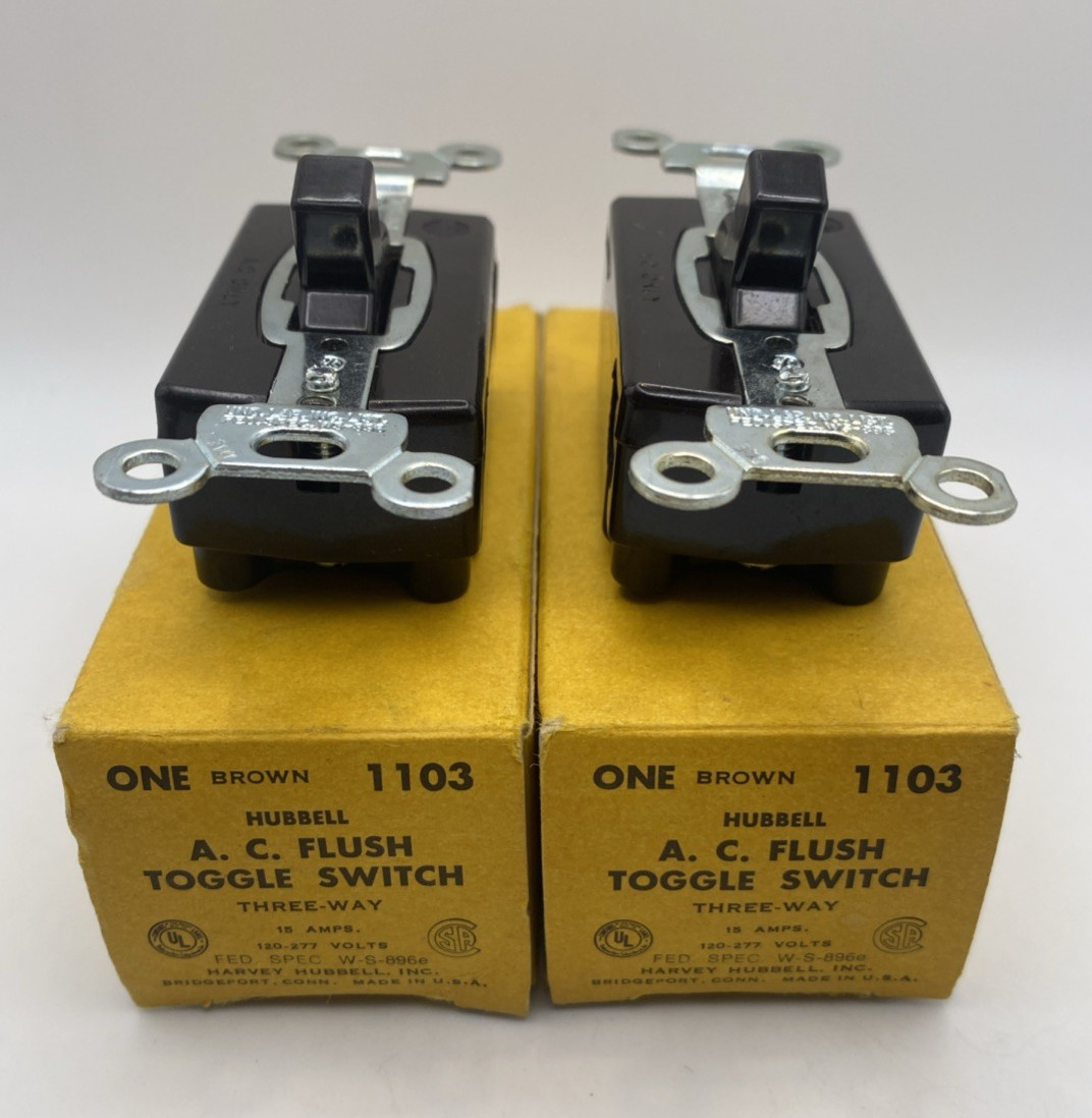 Lot of 2 Hubbell 1103 Brown 3-Way Toggle Light Switch 15A 120-277V New