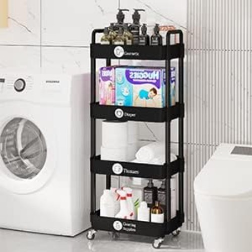 Compact 4-Tier Rolling Cart with Classification Stickers - Effortless Storage