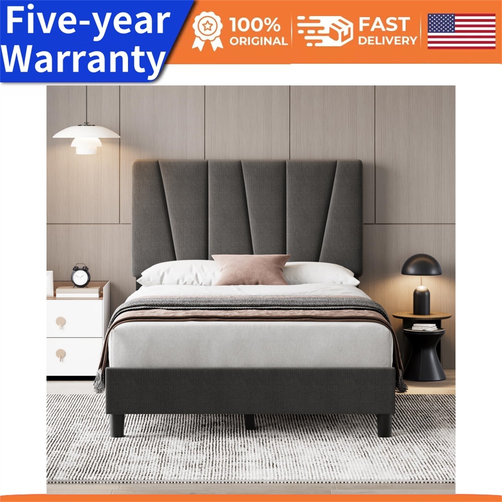 TWIN/FULL/QUEEN Bed Frame W/Headboard Linen Upholstered Platform Bed Headbo