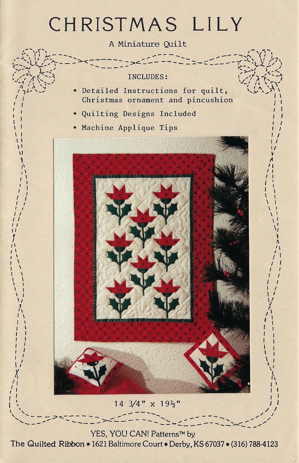 CHRISTMAS LILY Miniature Quilt, Tree Ornament & Pincushion - The Quilted Ribbon