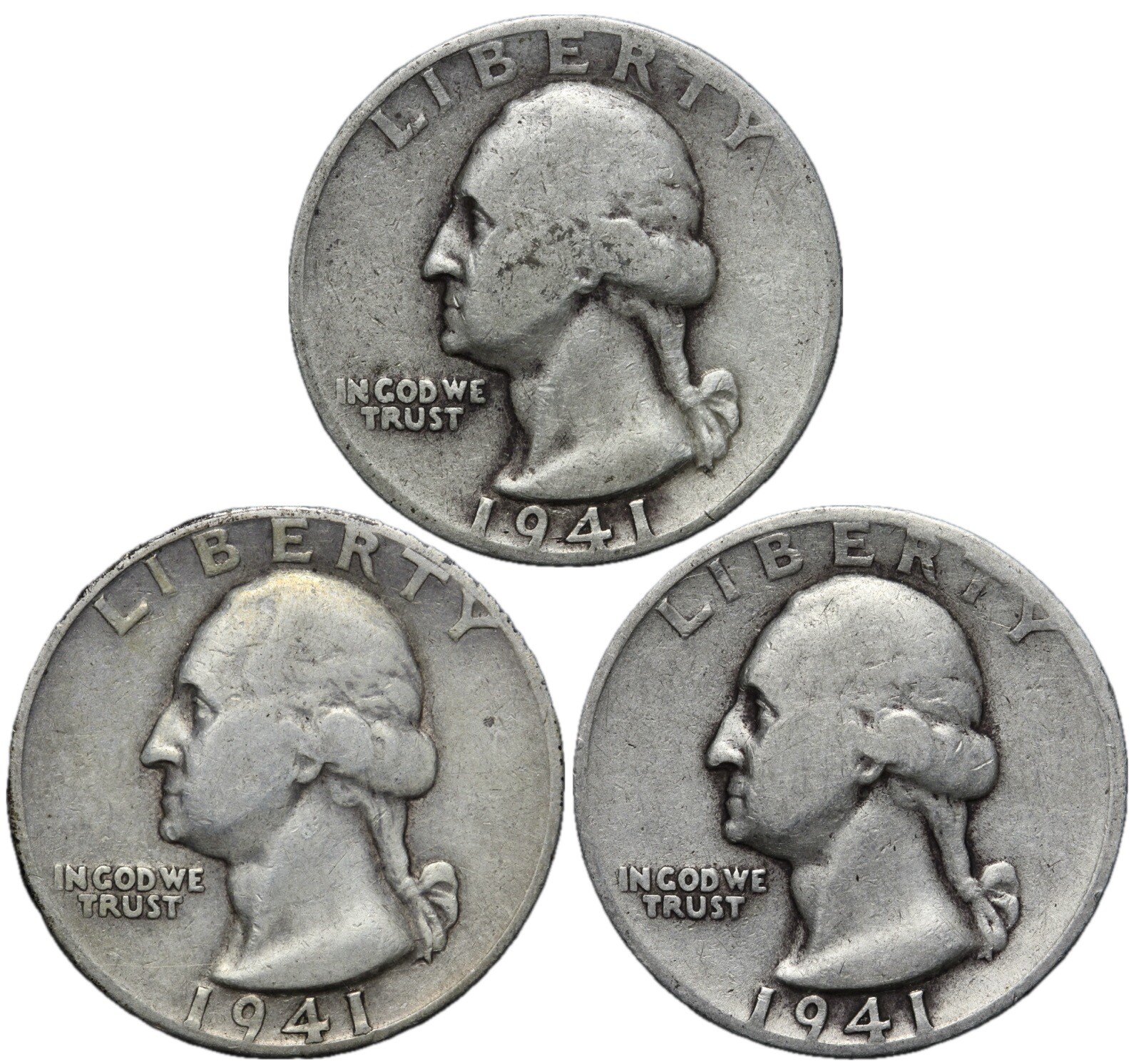 1941 & 1941-D 1941-S Washington SILVER Quarter 3 Coin Set! Nice Group!