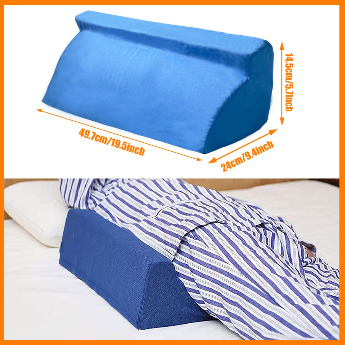 30° Incline Wedge Pillow Foam Bed For Side Sleeper Medical Elevated Bolster Blue