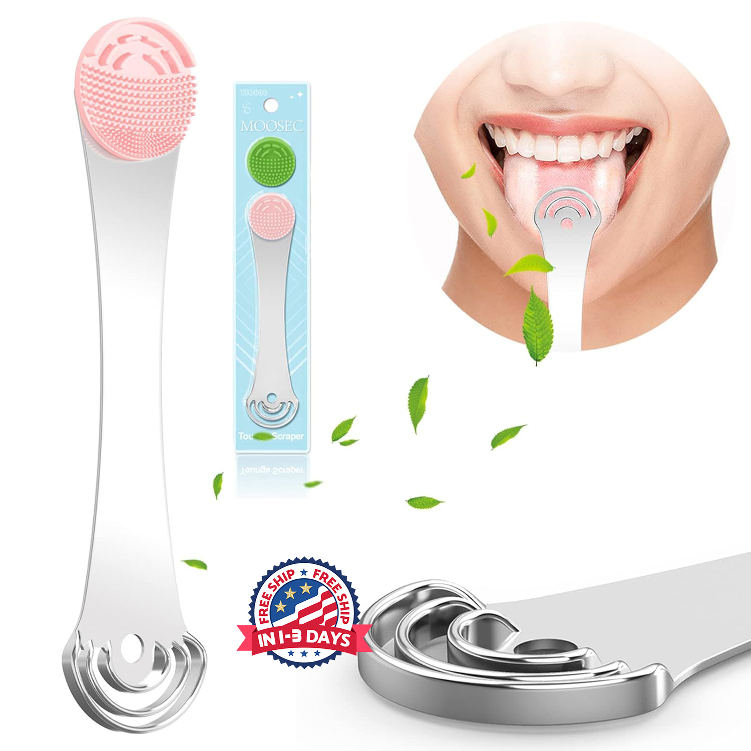 Cepillo de lengua de silicona 2 en 1 y raspadores de lengua de acero inoxidable