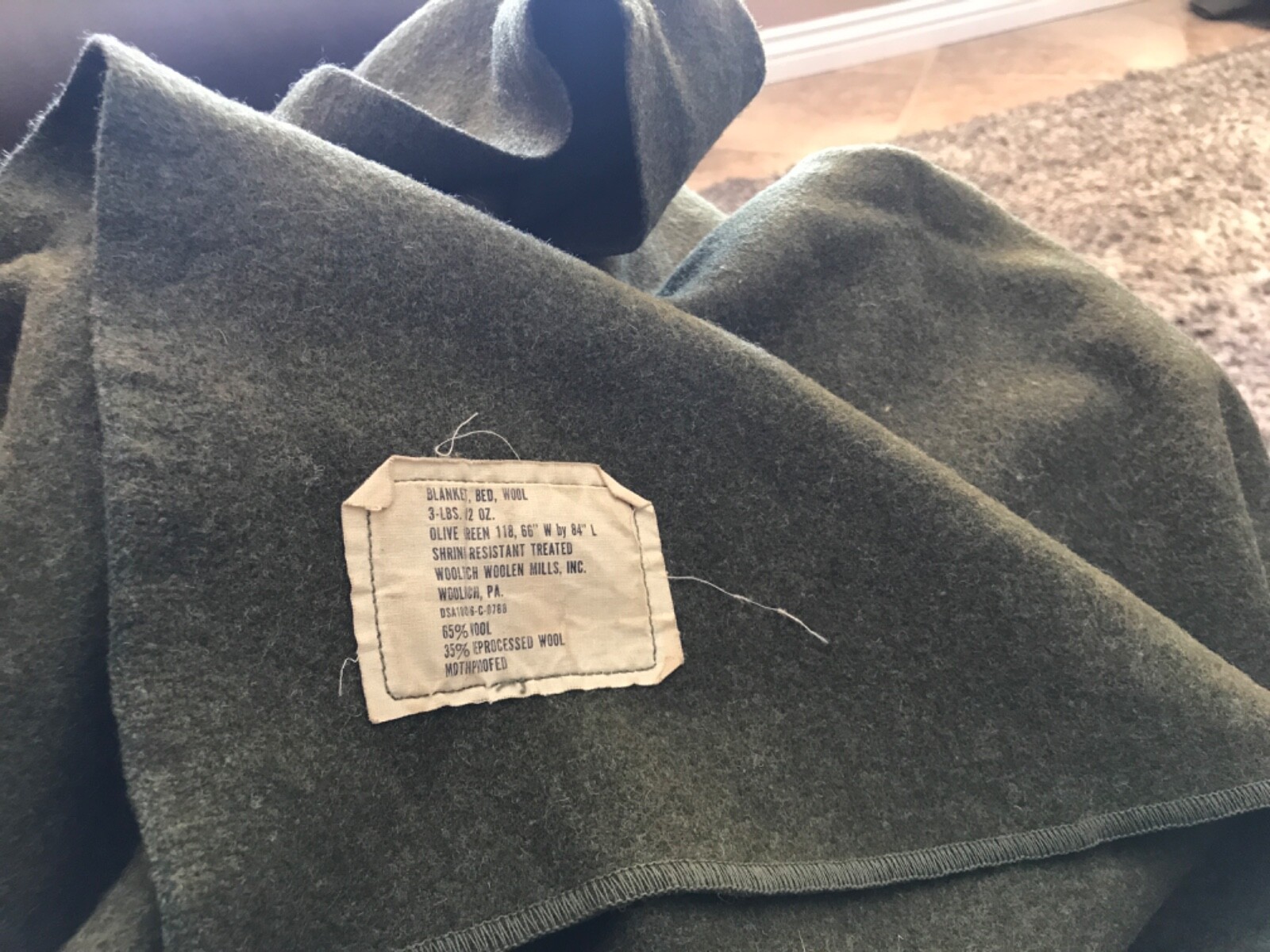 Vintage Green Military Field Blanket Wool Barrack Bed Blanket 84”x 60” Woolrich