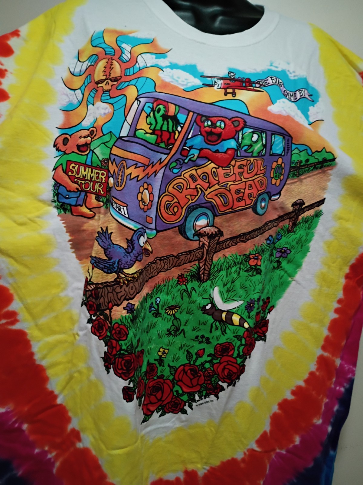 Liquid Blue Grateful Dead SUMMER TOUR BUS w Bears Tie Dye T Shirt sz2x B4GOFREE