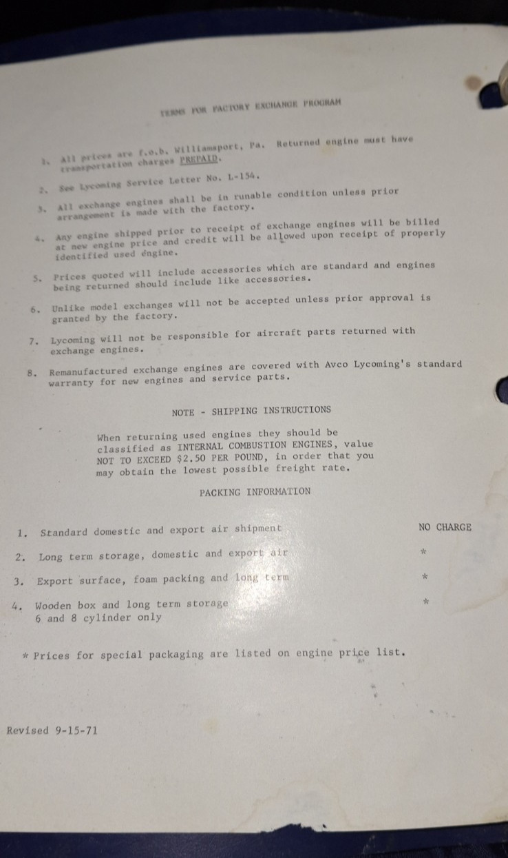 Engine Model Description and Aircraft Application Manual 1971 AVCO Lycoming Div.