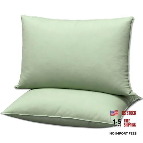 Flat Ultra Thin Bed Pillows Size Pillow Set of 2 Extra Soft Standard Sage Green