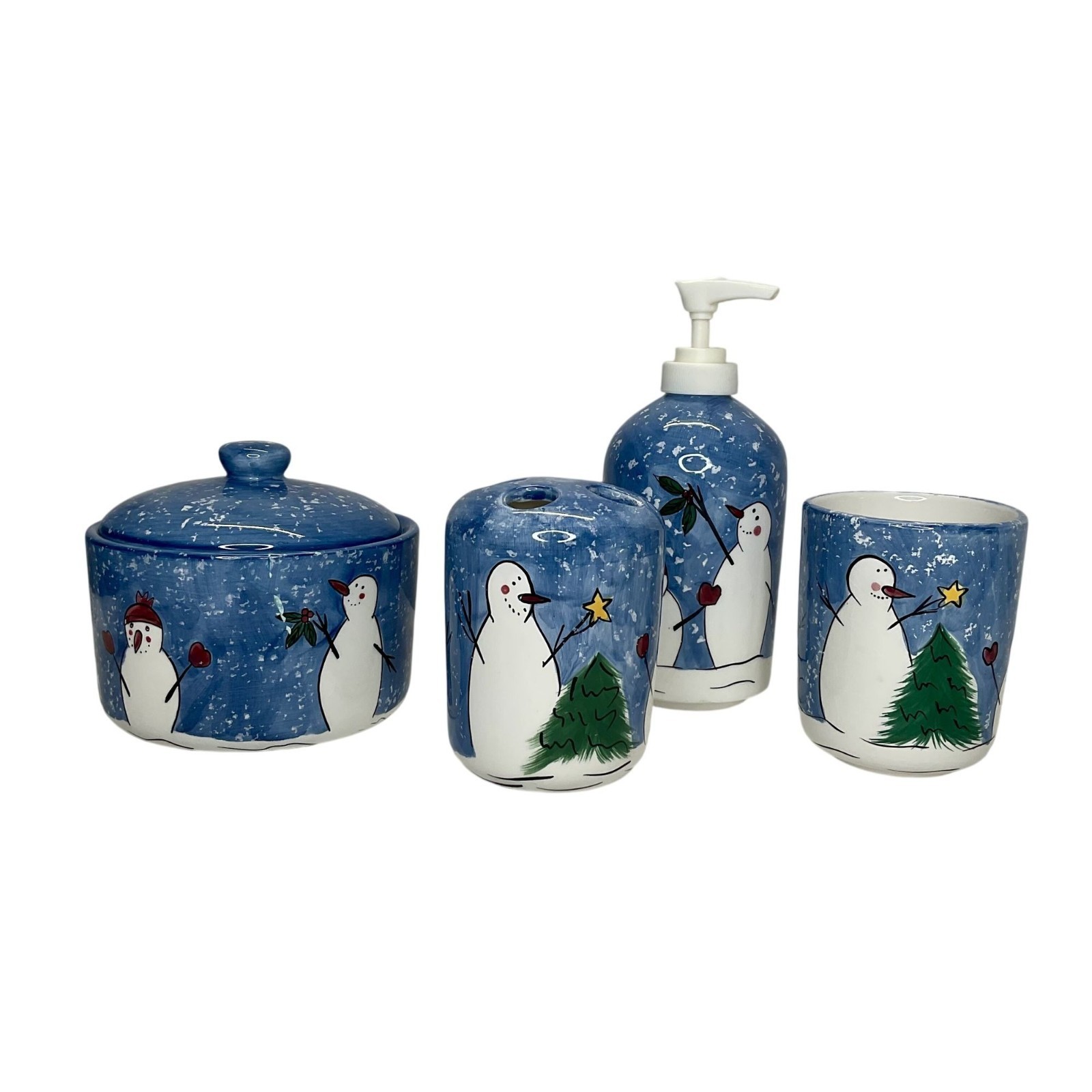 Snowman Bathroom Accessory Set | Winter Bathroom Decor | Hand Painted Ceramic