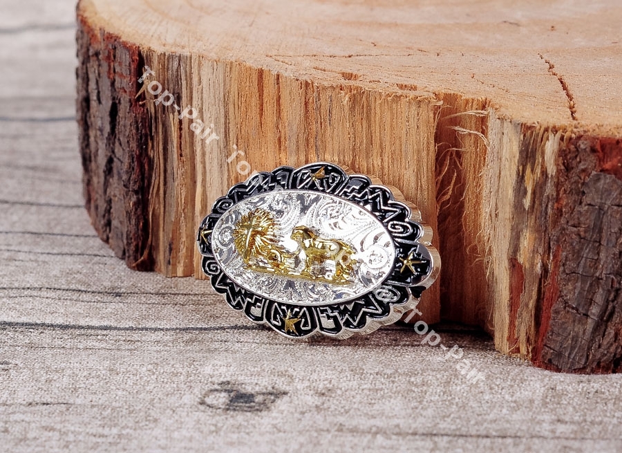 5PCS 50*30mm Western Gold Silver Plated Horse Cross Belt Leathercraft CONCHOS