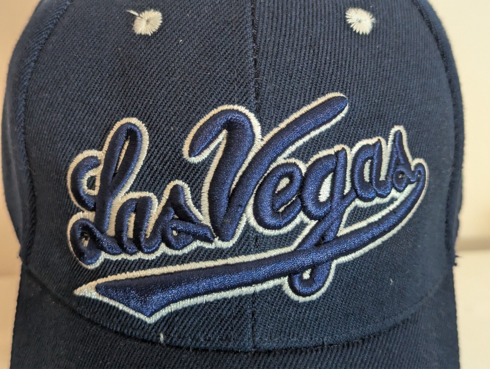 Las Vegas Navy Blue Embroidered Baseball Hat Cap Hook & Loop VG+ Canvas Vented +